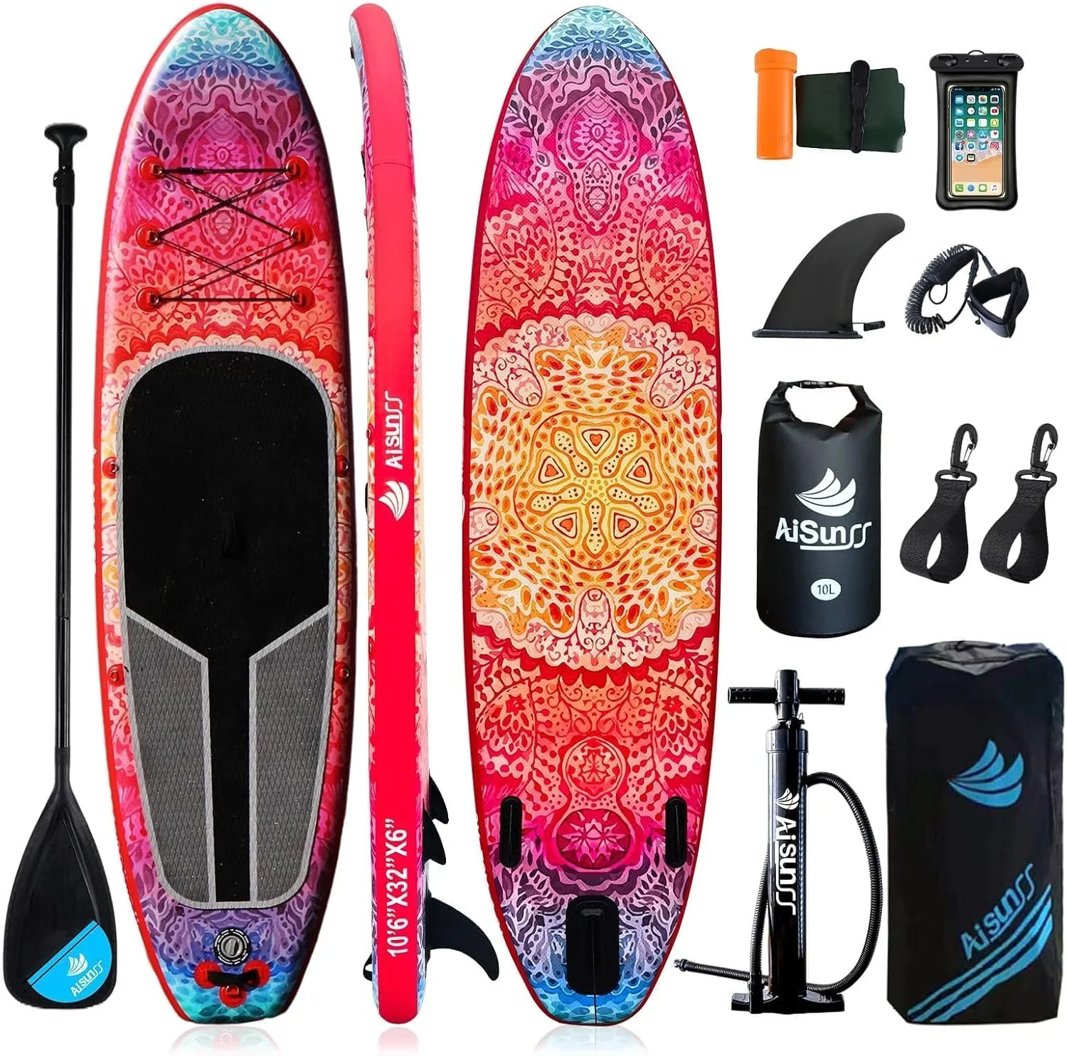 Inflatable wide SUP board with SUP carrying bag hand pump 10L waterproof bag