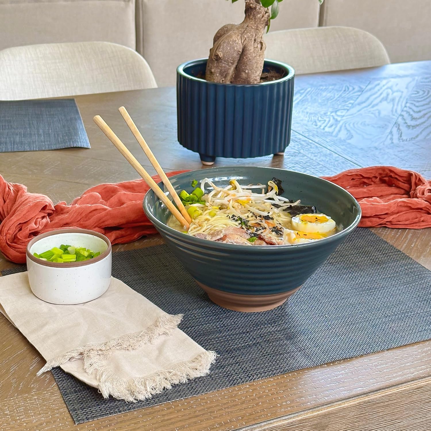 MORA Ceramic Ramen Bowl Set of 2, 45oz - Great for Pho, Miso Udon Soup, Instant Noodles, Serving, Thai or Asian Food - Microwave Safe Large Japanese Noodle Bowls, Modern Kitchen - Charcoal