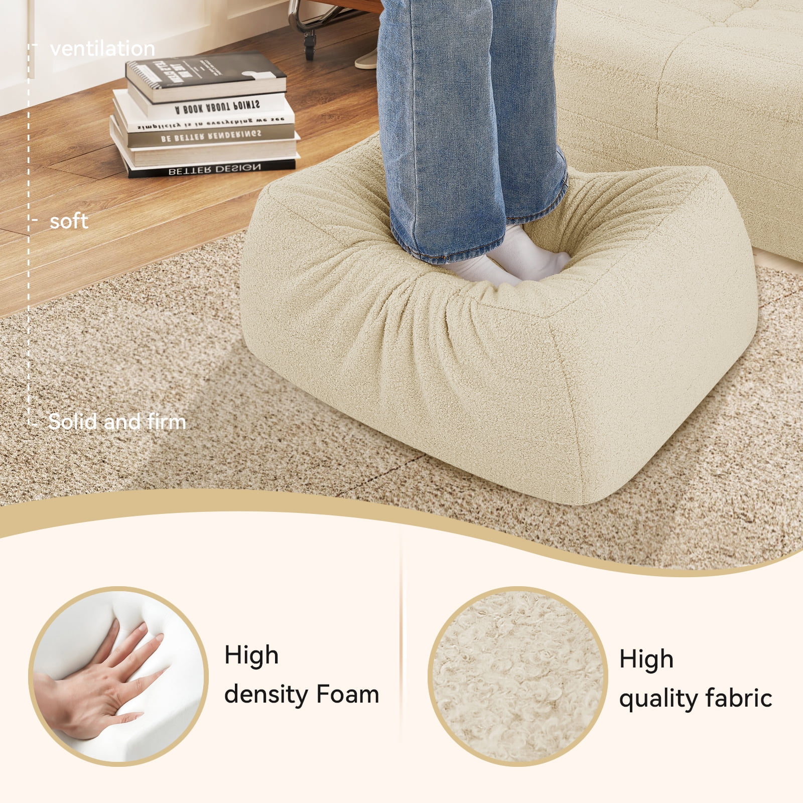 VFD Bean Bag Chairs for Adults, Beanbag Chair with Ottoman Lounge Sofa Memory Foam Comfy Reading Chair for Bedroom & Living Room, Lazy Floor Sofa Couch - Image 11