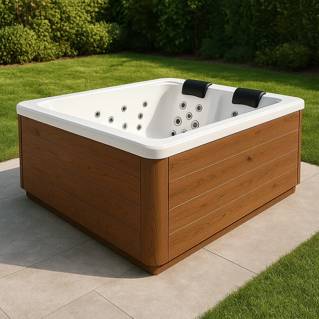 Spas rígidos 200x155x85 cm 2 plazas rectangular blanco/madera qeyIanQ416Ba
