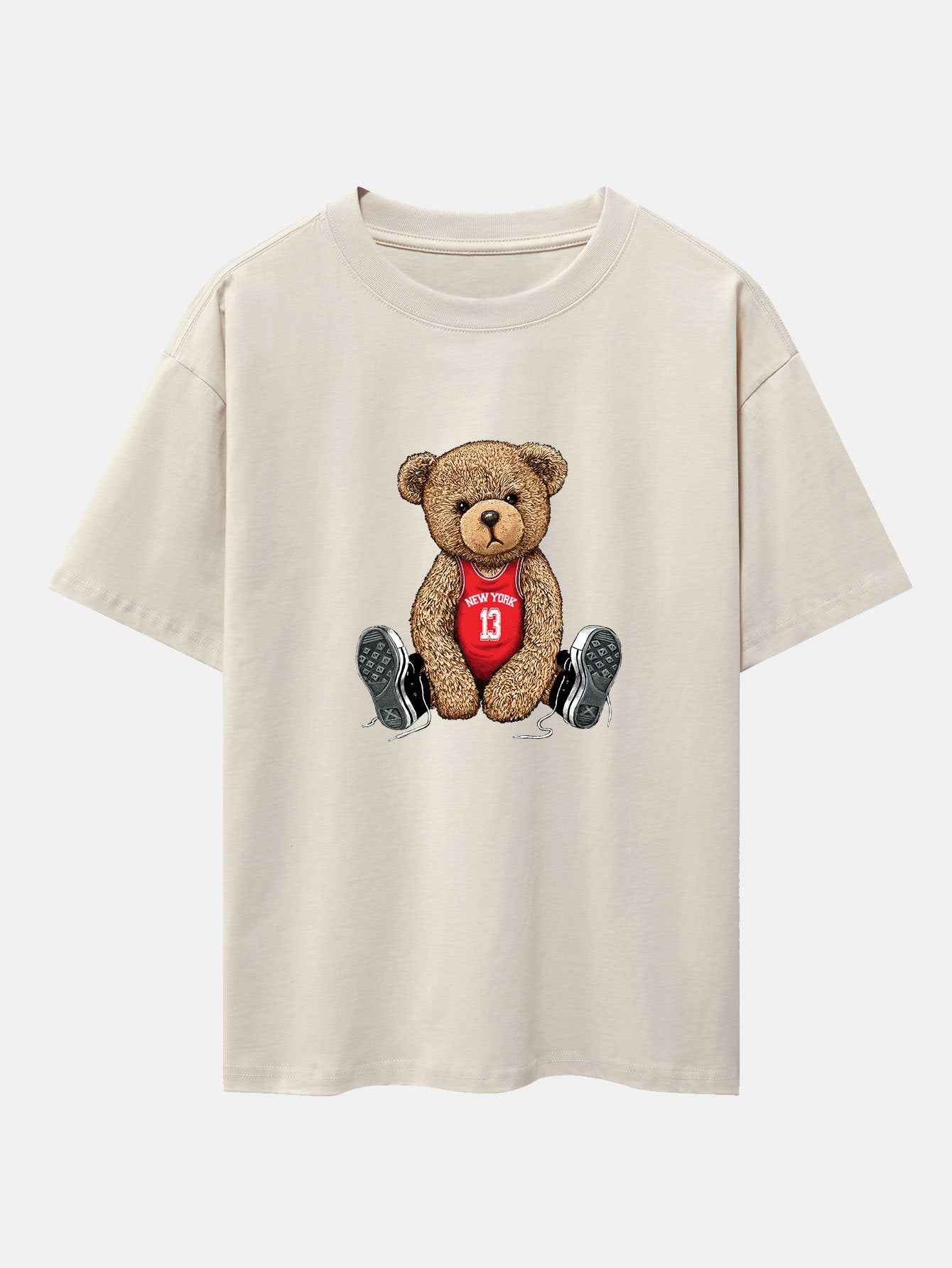 New York Bear Print Drop Shoulder Oversize T-Shirt