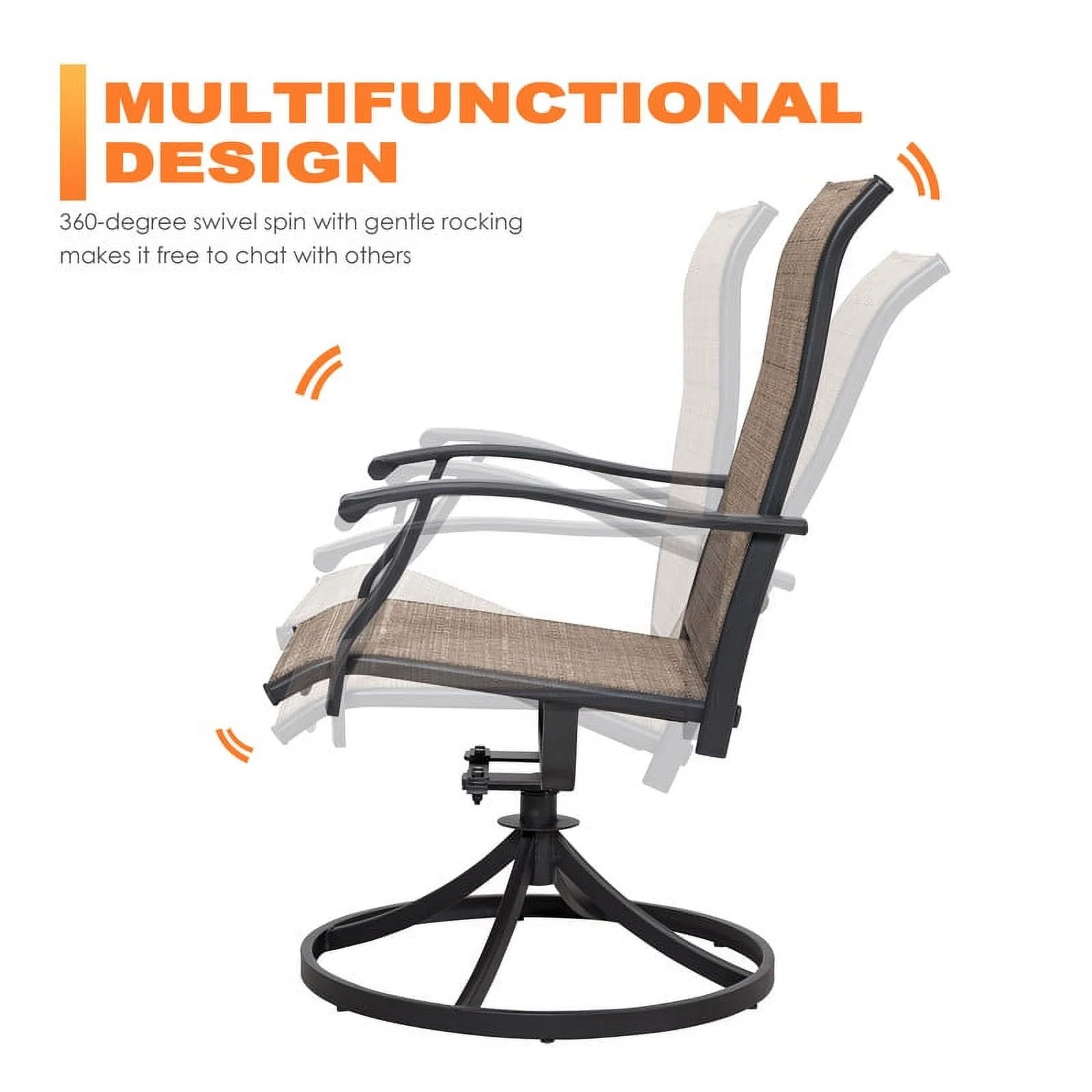 Nuu Garden 5 Piece Outdoor Patio Dining Set, Metal Patio Furniture Set 4 Textilene Swivel Chairs and 37" Square Iron Umbrella Dining Table,Black and Brown - Image 10