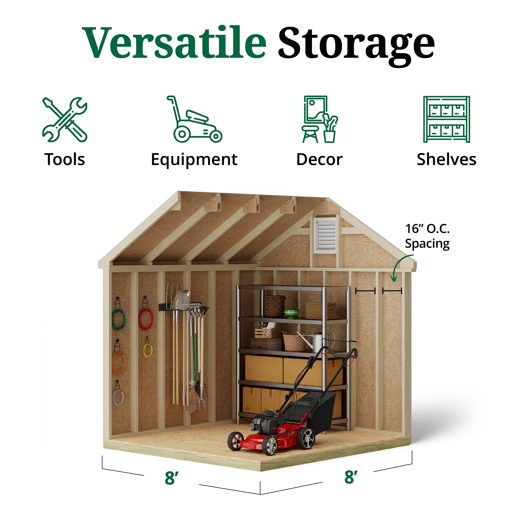 Little Cottage Co. 8x8 Colonial Pinehurst Shed with Operable Window, Outdoor Wood Storage Do-It-Yourself Precut Kit - Image 5