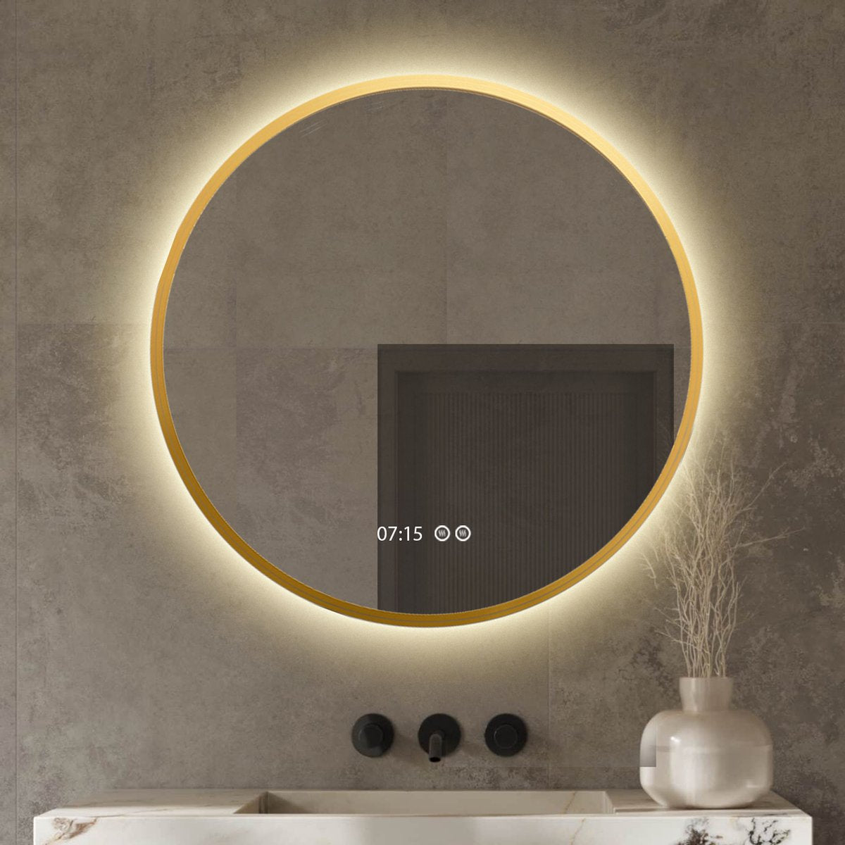 Vtw Living - Badkamerspiegel Rond 60 cm Goud Spiegel met Verlichting