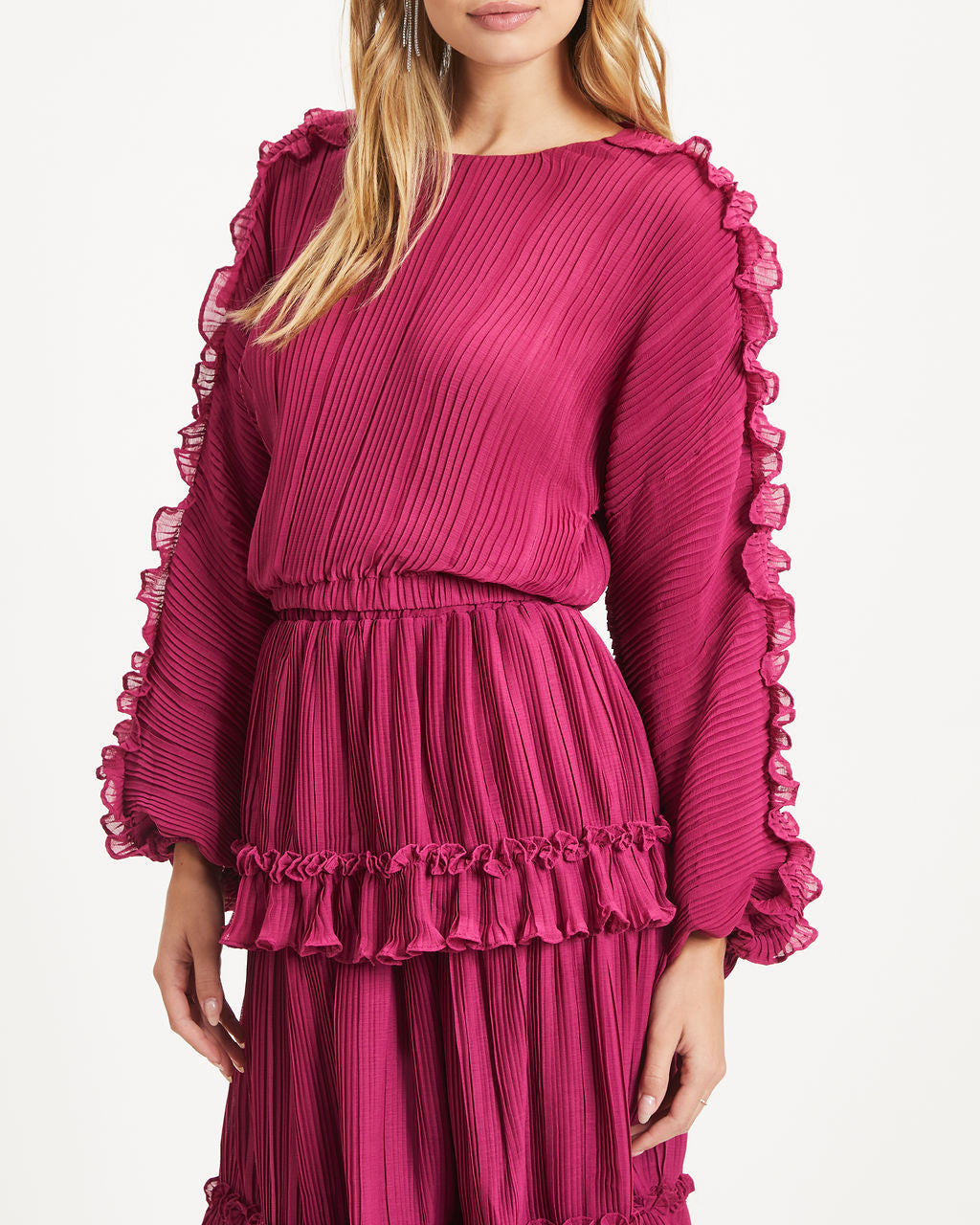 Caitlin Plisse Chiffon Top - Wine - Se7enfashion