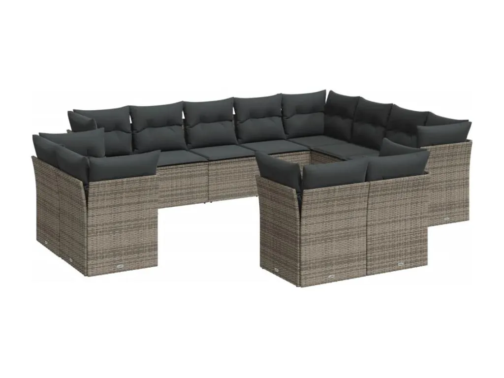 Set de sofás de jardín 12 pzas con cojines ratán sintético gris 83143DUBJ