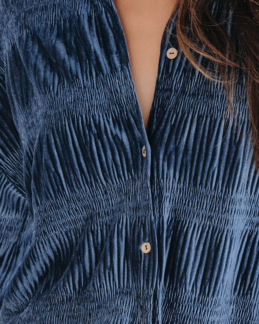 Bette Textured Velvet Button Down Top - Blue - Se7enfashion