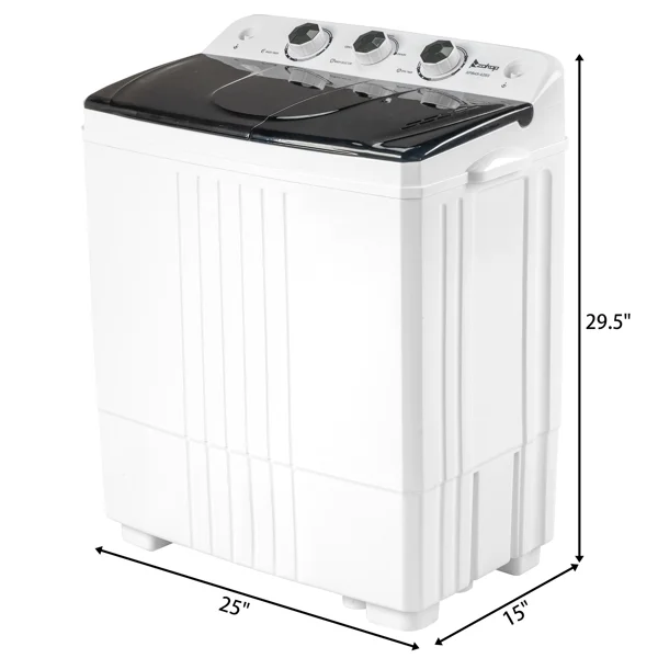 20Lb Twin Tub Washing Machine w/ Built-In Pump - Semi-Automatic 1300RPM Compact Washer for Apartment, Dorm, RV, Camping, White/Black - Image 3