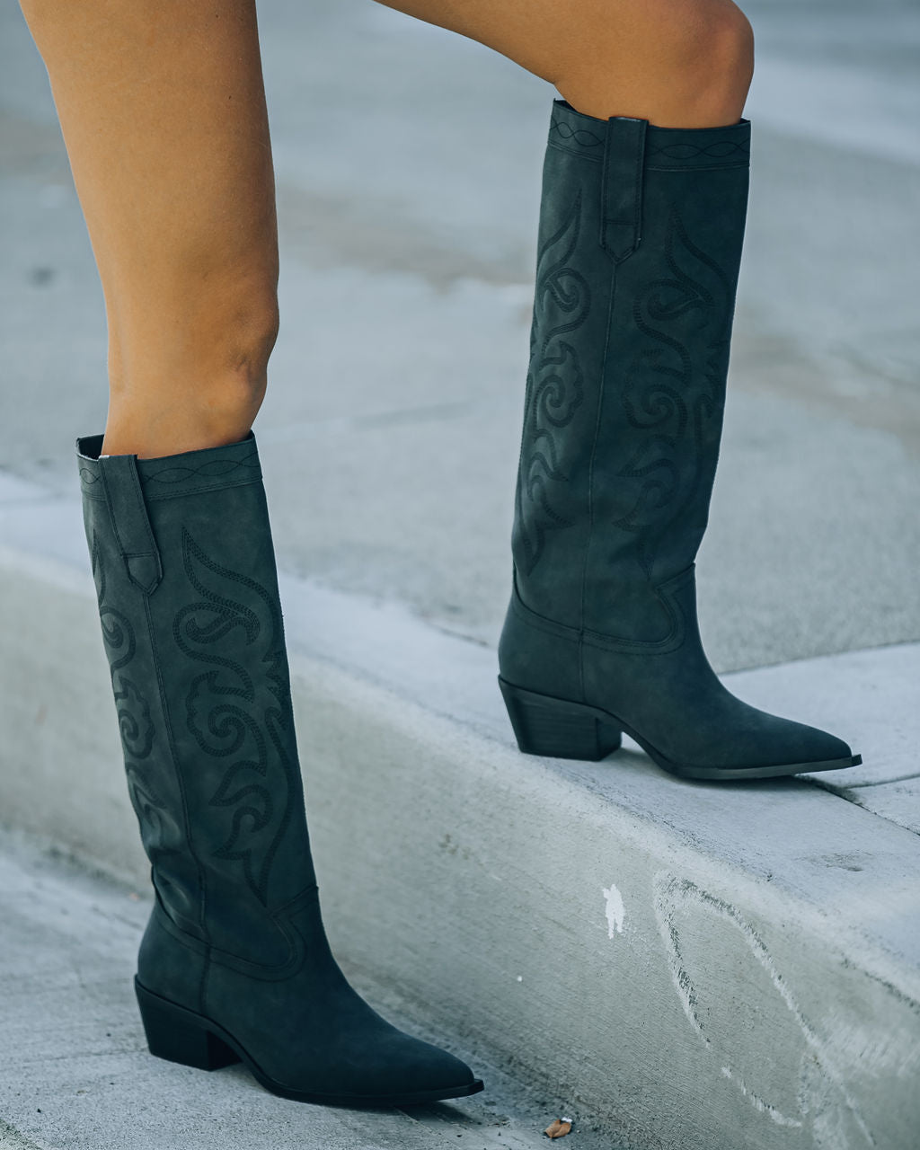 Carolina Western Faux Leather Boots - Black - Se7enfashion
