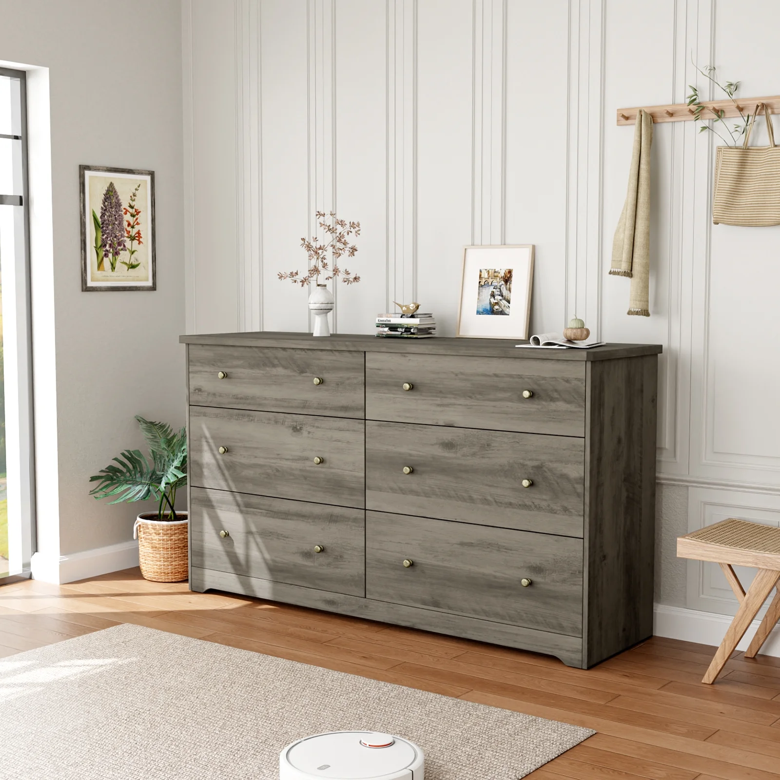 Ktaxon 6 Drawer Double Dresser Wood Dresser Storage Cabinet Drawer Organizer Chest Of Drawers, White - Image 37