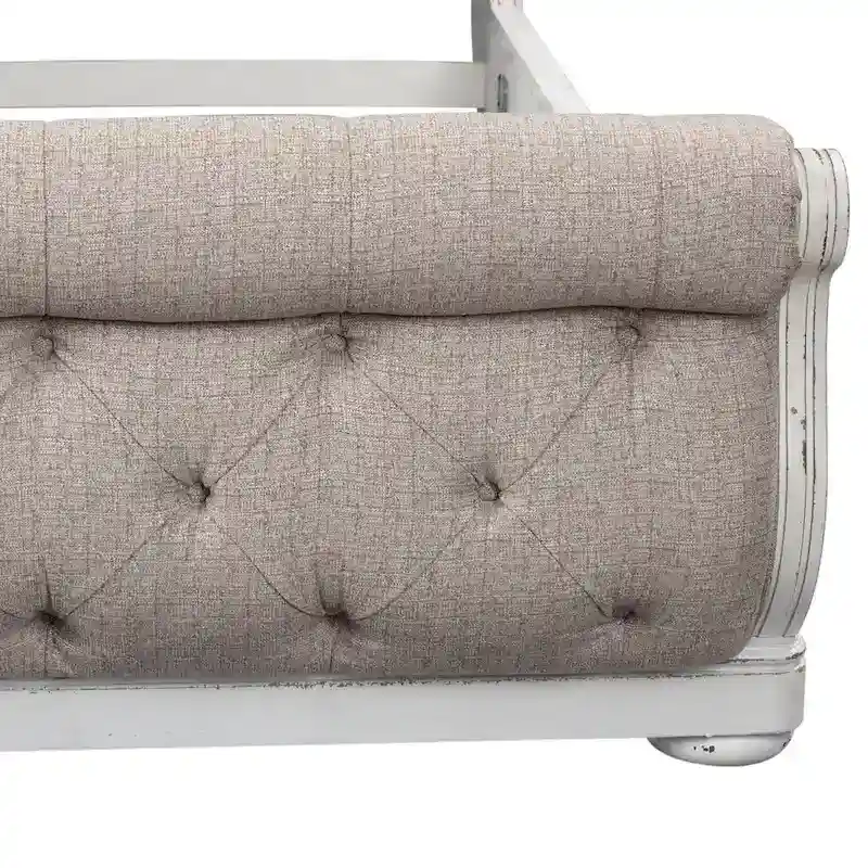 Antique White King Sleigh Bed with Upholstered Design from Magnolia Manor