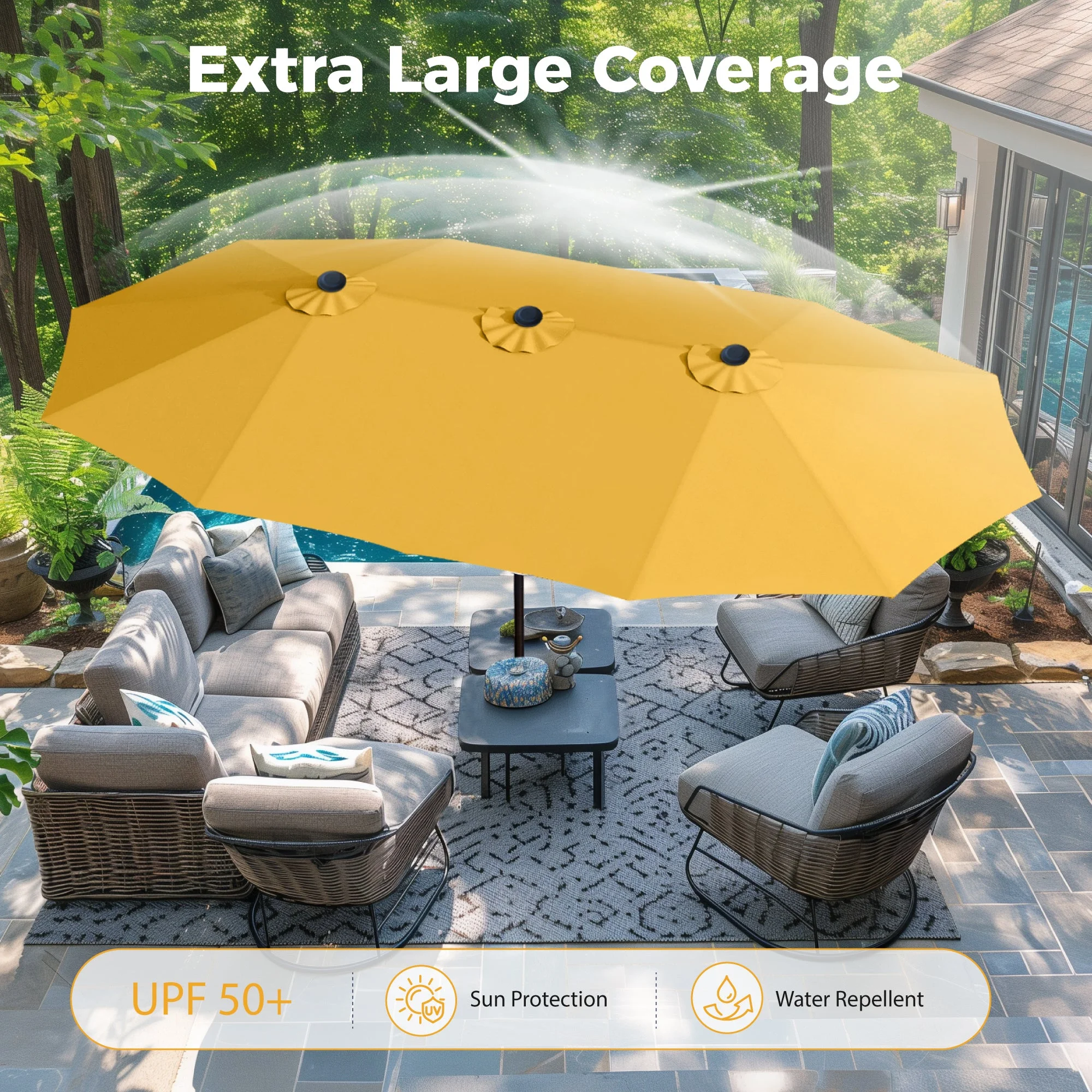 Alpha Joy 15ft Outdoor Patio Umbrella Extra-Large Double-Sided Garden Umbrella with Crank Handle and Base - Smoky Gray - Image 64