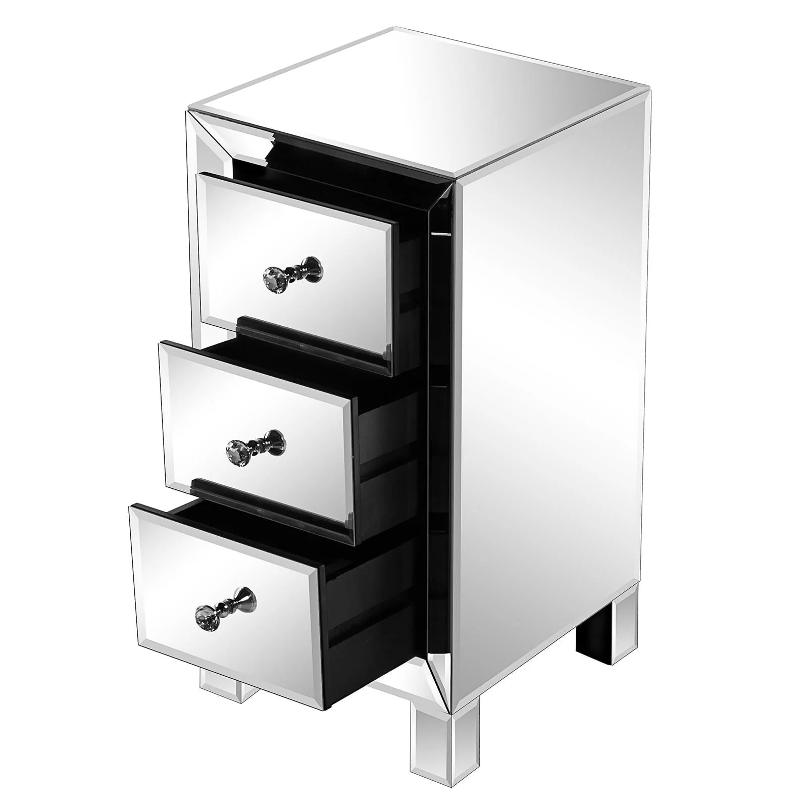 Zimtown Mirrored Glass 3-Drawers Nightstand Bedside Table Storage Bedroom - Image 7