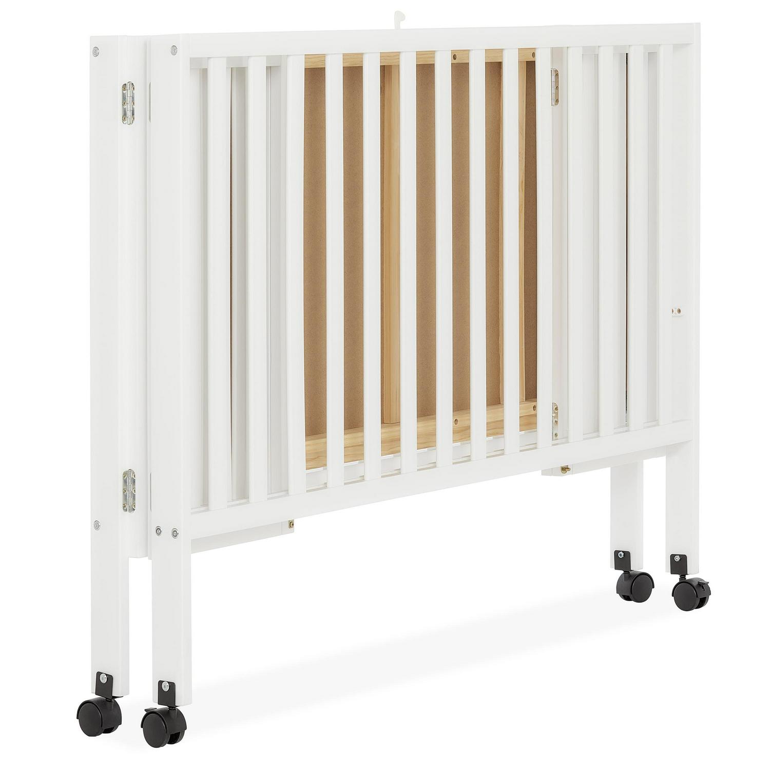 Dream On Me Quinn Full-Size Folding Crib. Removable Wheels. Modern Nursey. Adjustable Mattress Support. Patent Folding System in White - Image 16