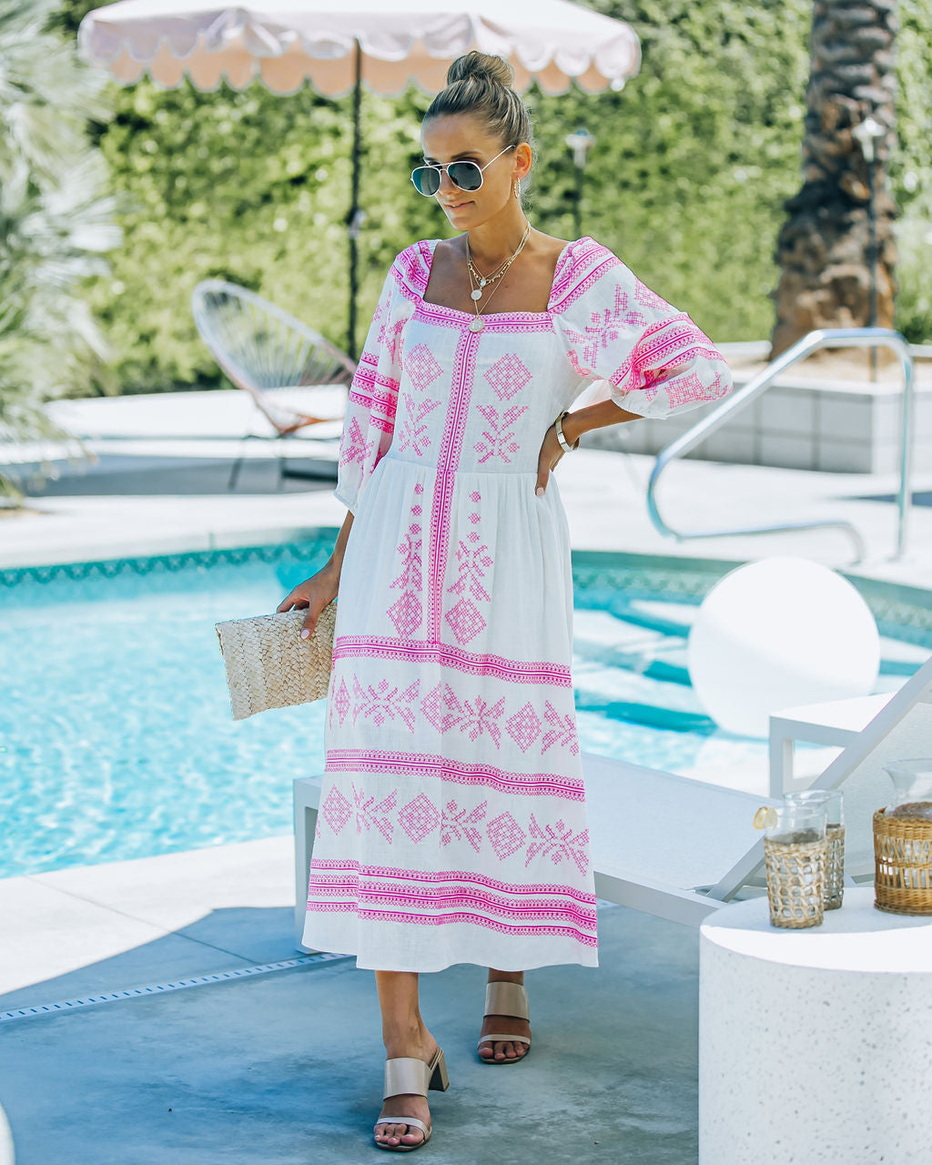 Cordelia Linen Blend Embroidered Midi Dress - Ivory - FINAL SALE - Se7enfashion
