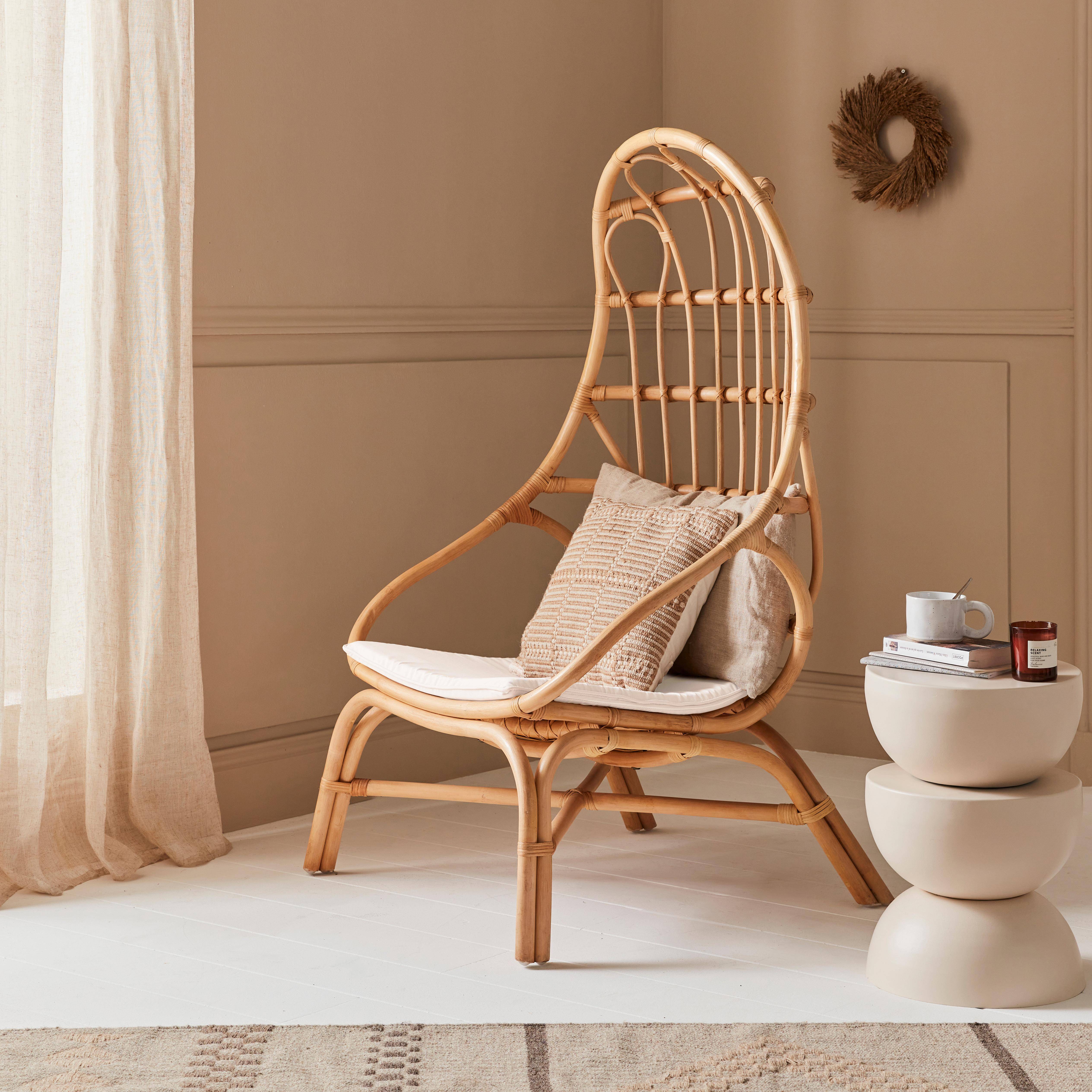 Padang - Sillón de ratán en forma de huevo con cojín