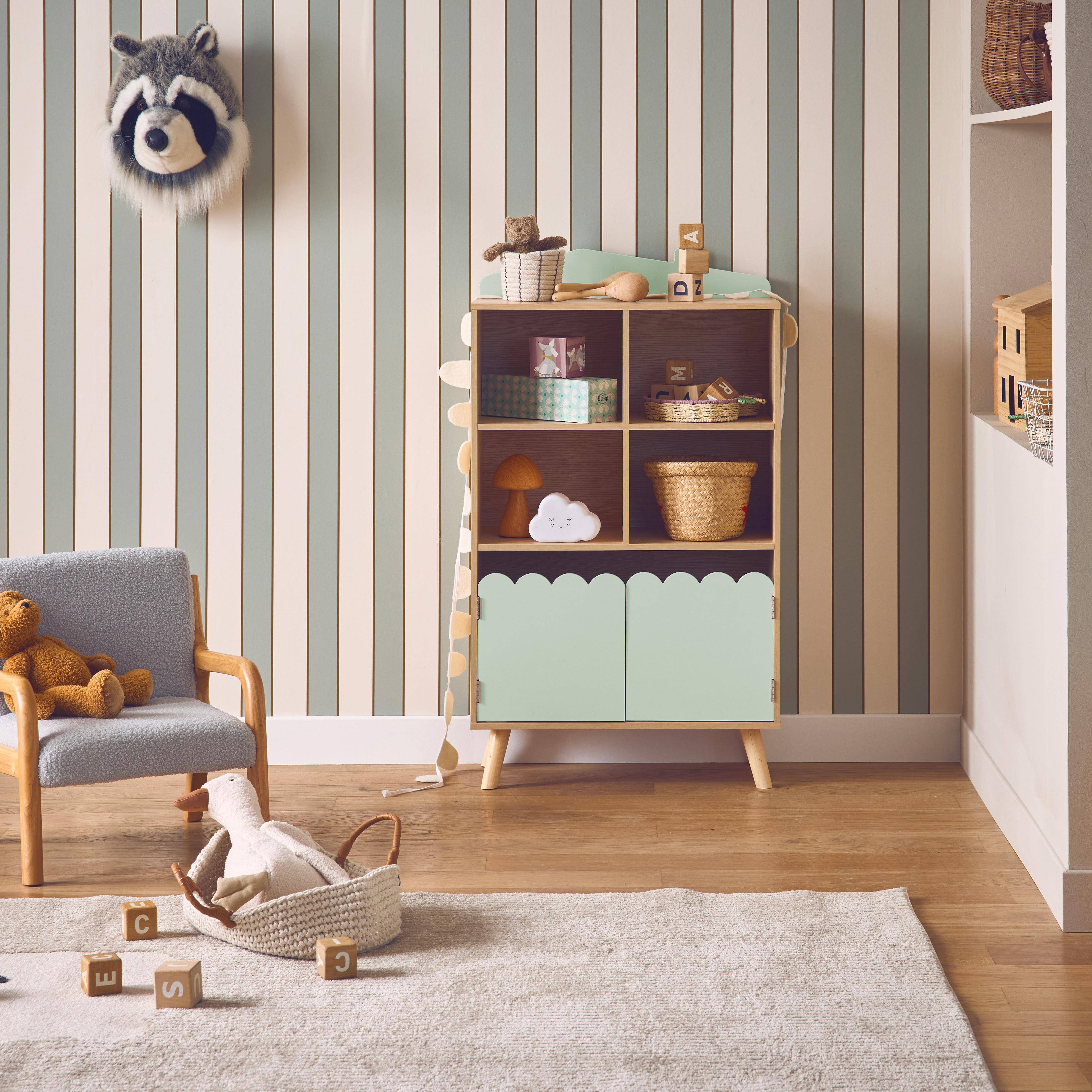 Azur - Biblioteca infantil madera de pino 2 puertas 4 estantes
