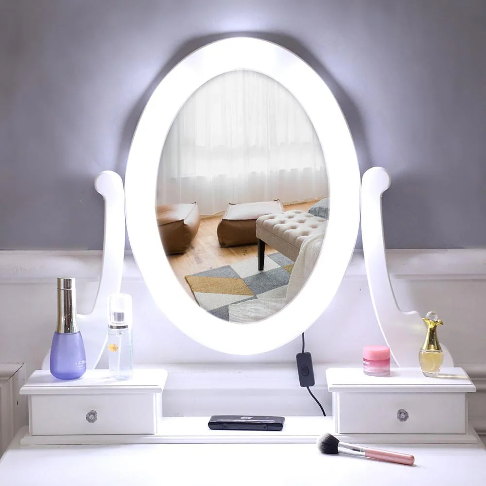 Ktaxon Vanity Table 10 LED Lights, 5 Drawers Makeup Dressing Desk with Cushioned Stool Set,Bedroom Vanities Set White - Image 8