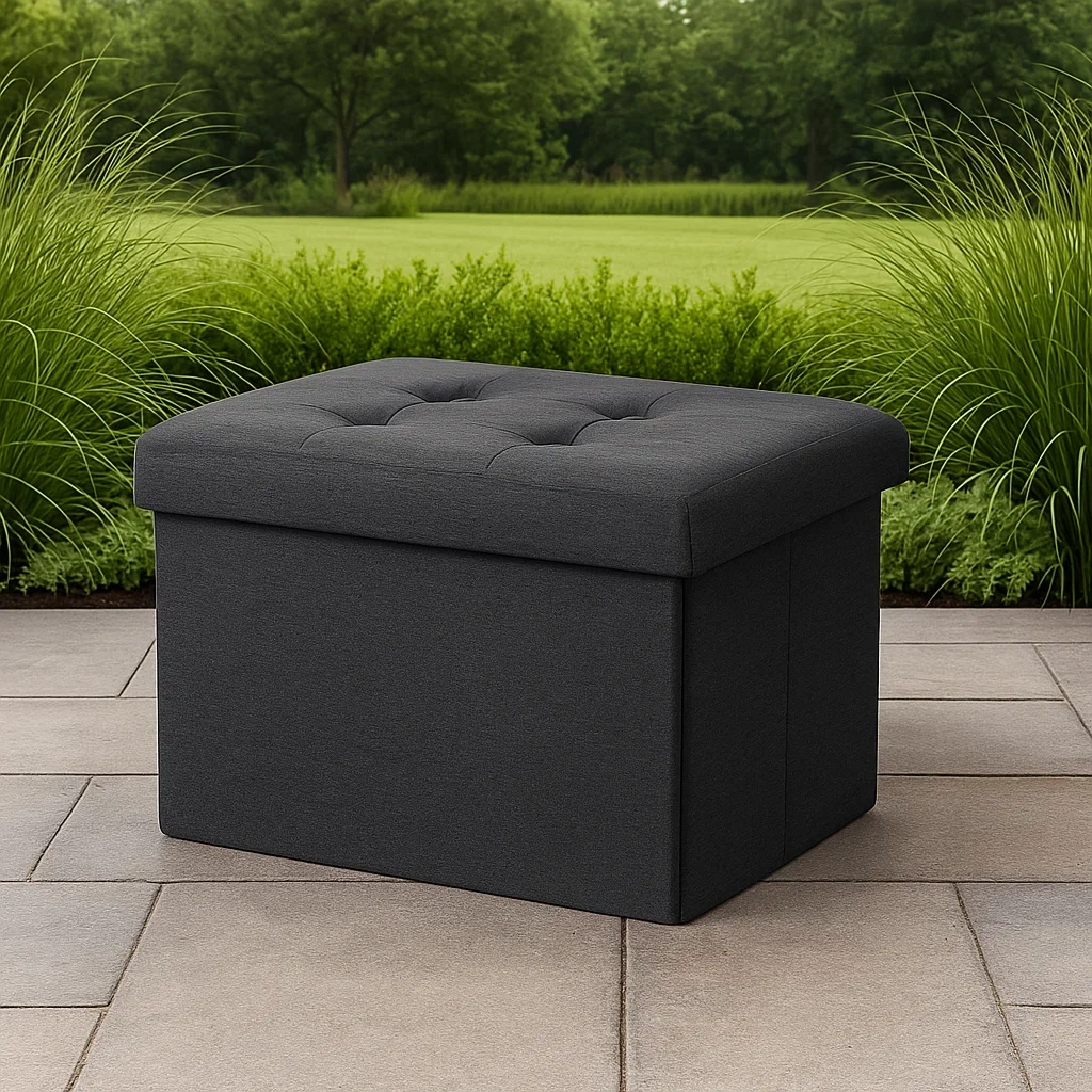 Taburete de exterior,negro,algodón con espuma,jardín,43x33x33 cm