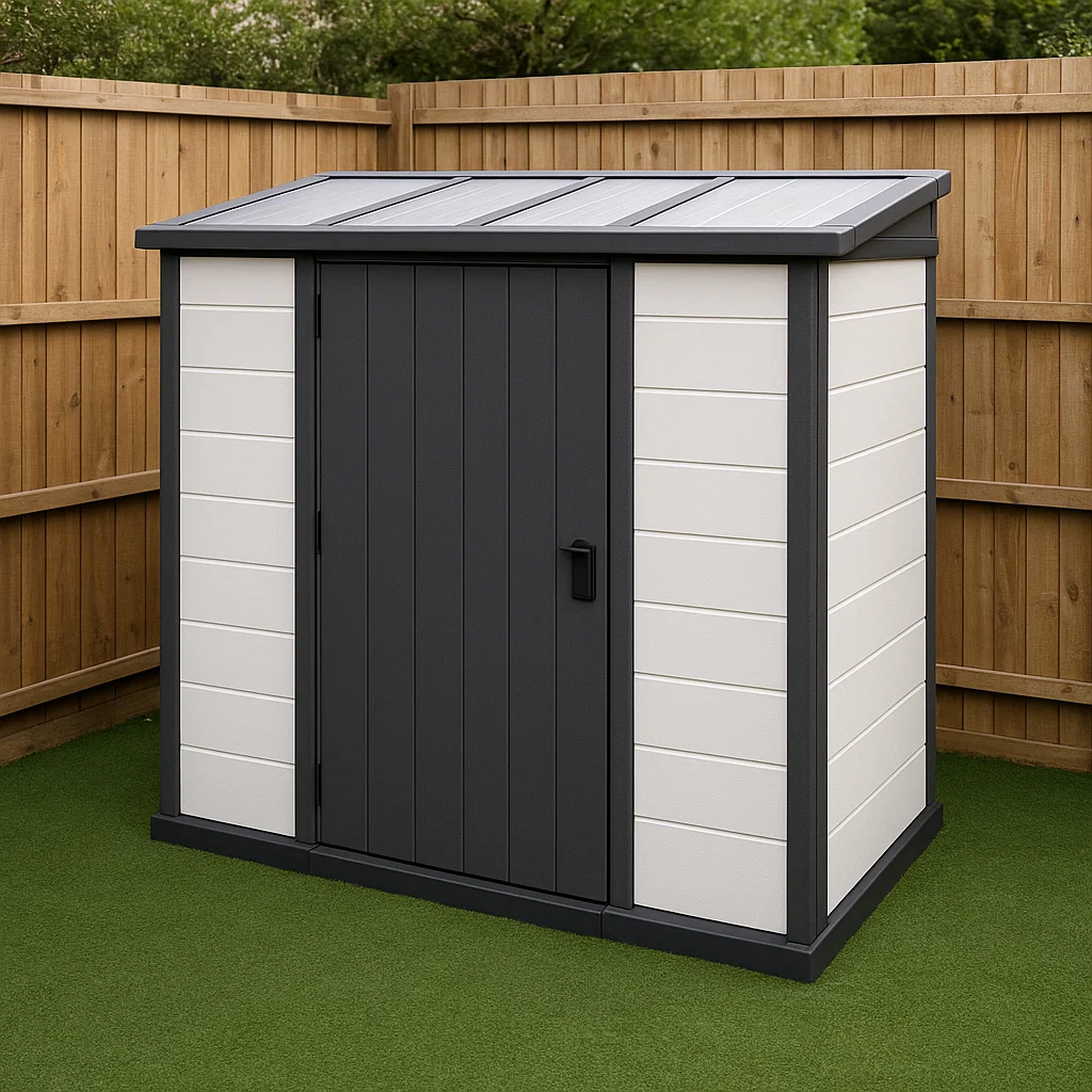 Caseta de jardín, caseta de almacenamiento color blanco y negro de resina para exterior, 185x135x200cm iWWDkvc205Cl