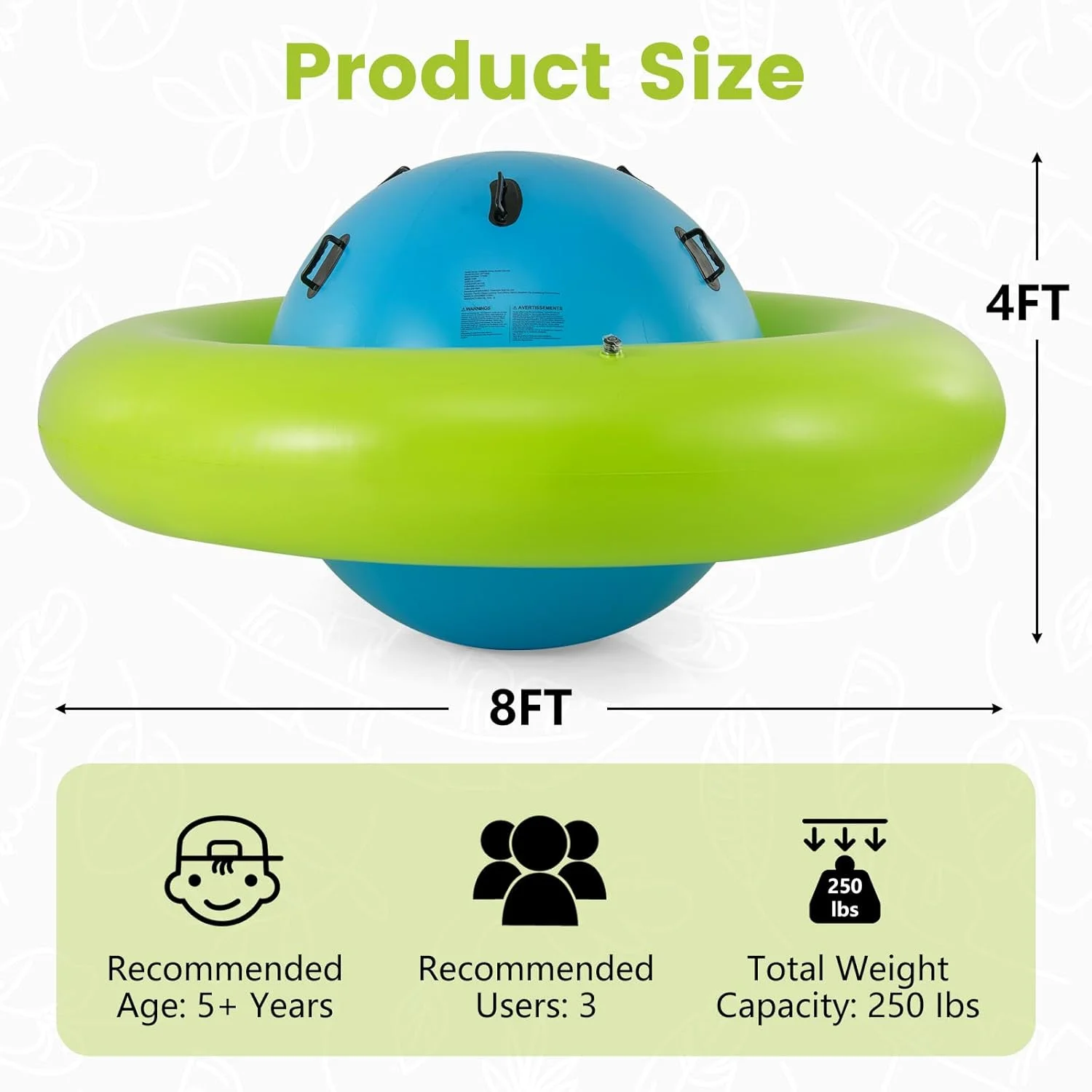 OLAKIDS 8FT Inflatable Dome Rocker Bouncer, Outdoor Kids Giant Roll and Play Seesaw Rocker with 6 Secure Handles, Max Weight 250 LBS, Toddlers Climbing Toy Backyard Play Center Equipment - Image 14