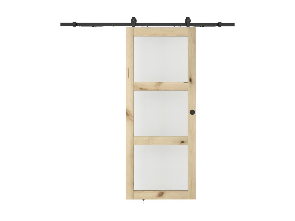 Puerta corredera vista con 3 ventanas - Alt. 205 x Ancho 73 cm - madera natural - Vidrio templado esmerilado - ACOSTA II