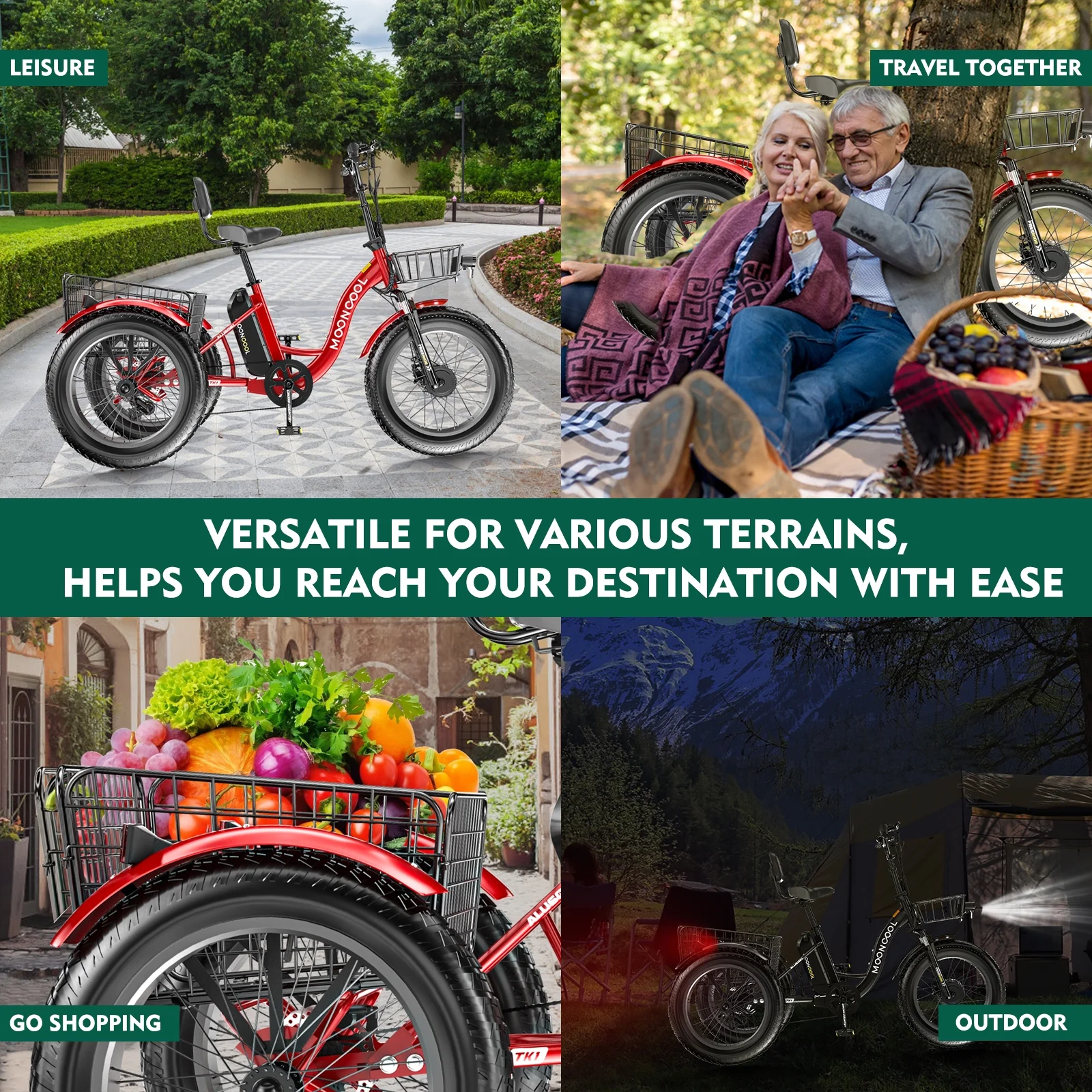 20" x 4" Fat Tire Electric Tricycle for Adult, 7 Speeds Electric Trike 48V 500W Motorized Tricycle , Electric Three Wheels Bicycle for Senior, Aluminum Frame & Rear Basket ,16mph - Image 55