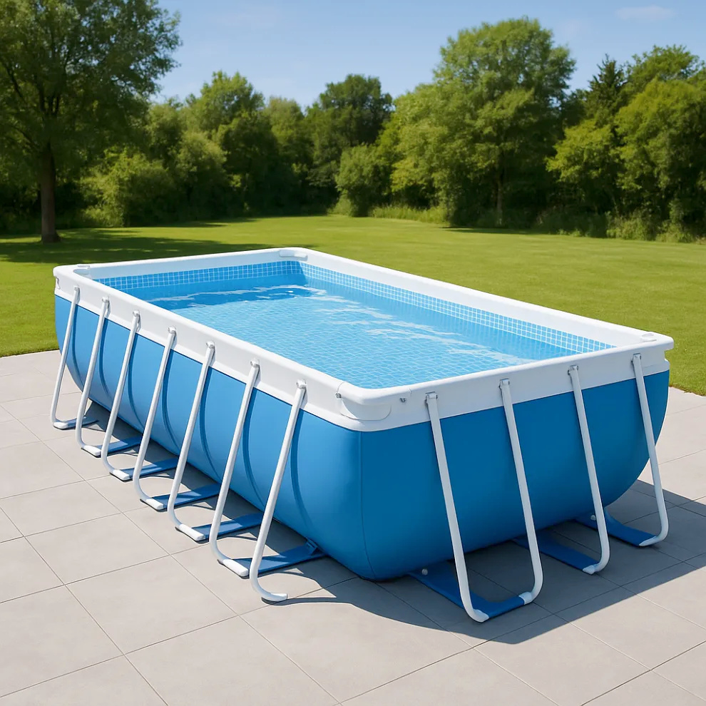 Piscina tubular rectangular Rectangular Sí Piscina Tubular PVC, Acero Exterior, Jardín 732x366x132 cm Azul/Blanco VMhCAXN637wF