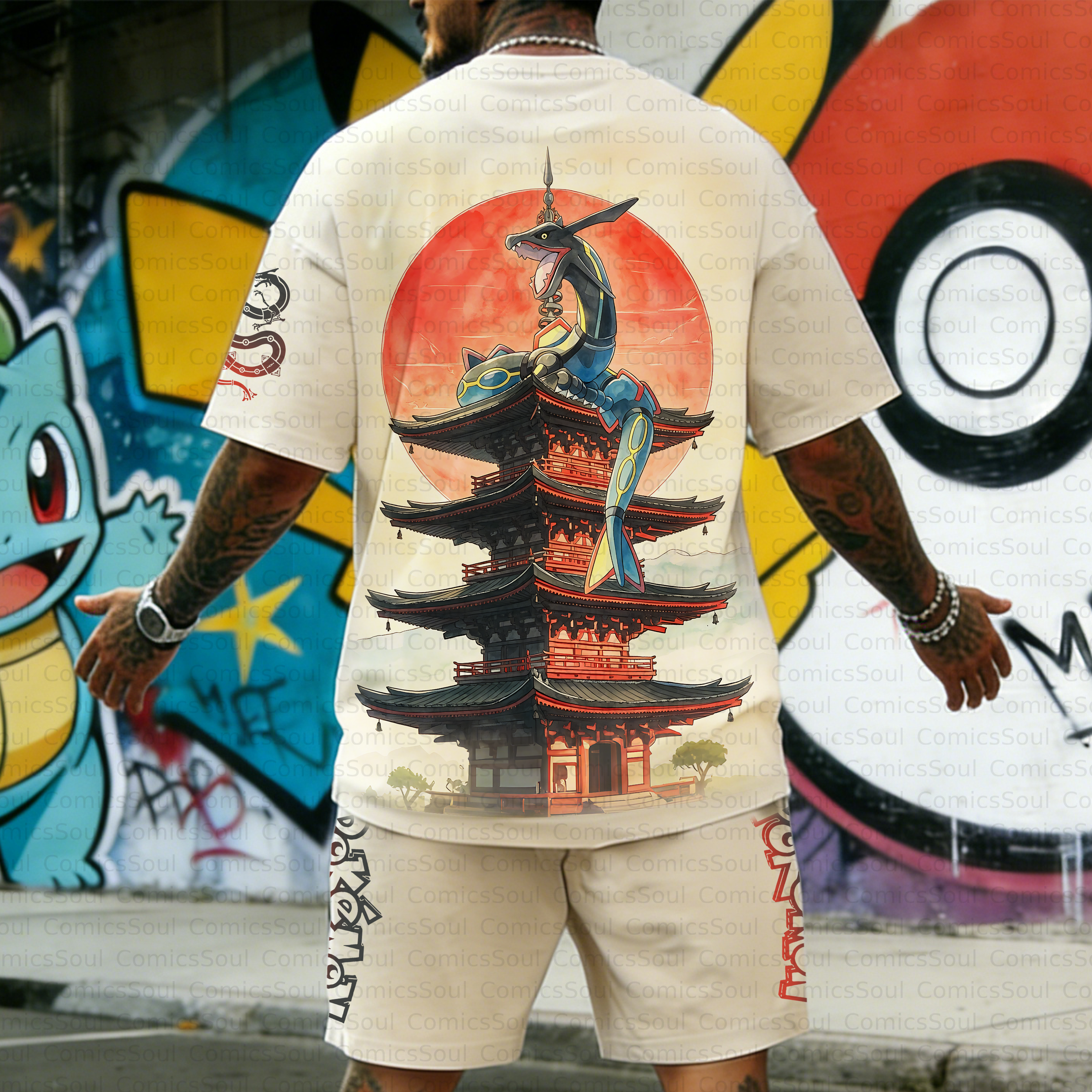 Unisex Anime Inspired Vintage T-shirt& Shorts 2 Pieces Set