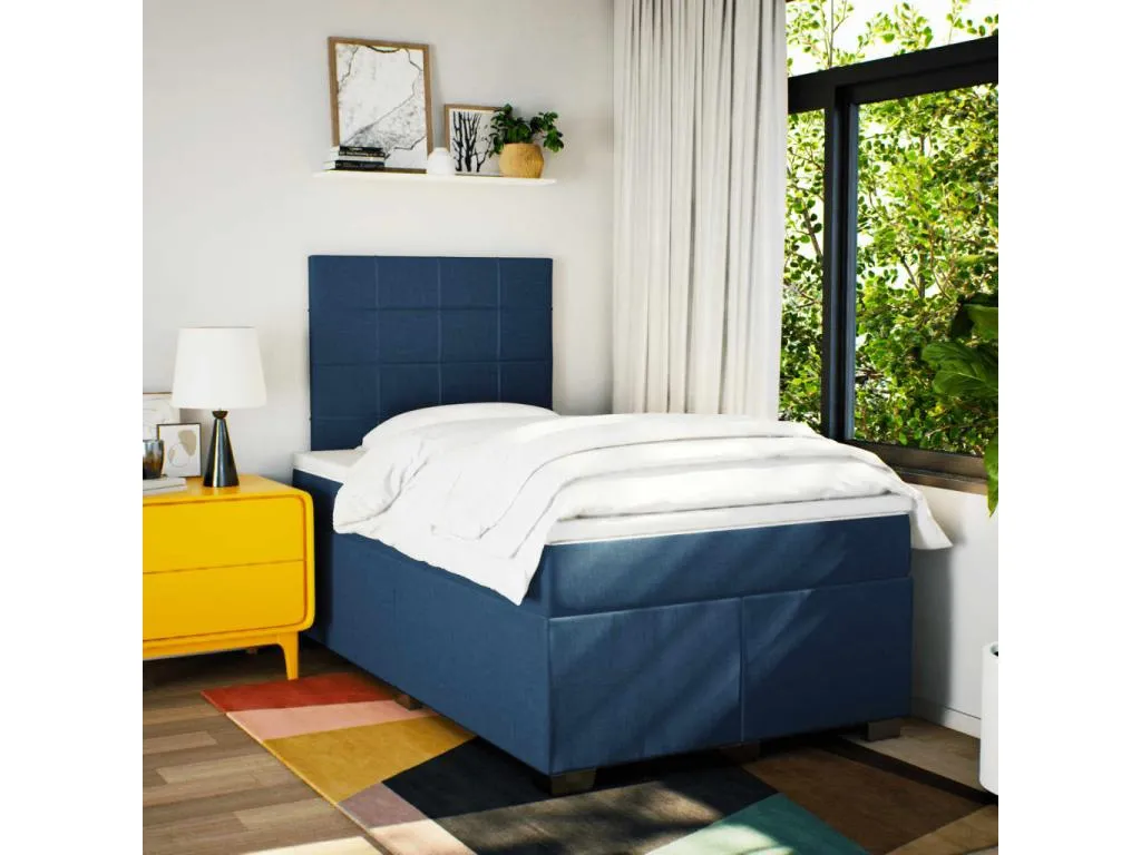 Cama box spring con colchón tela azul 120x190 cm bhf3518882