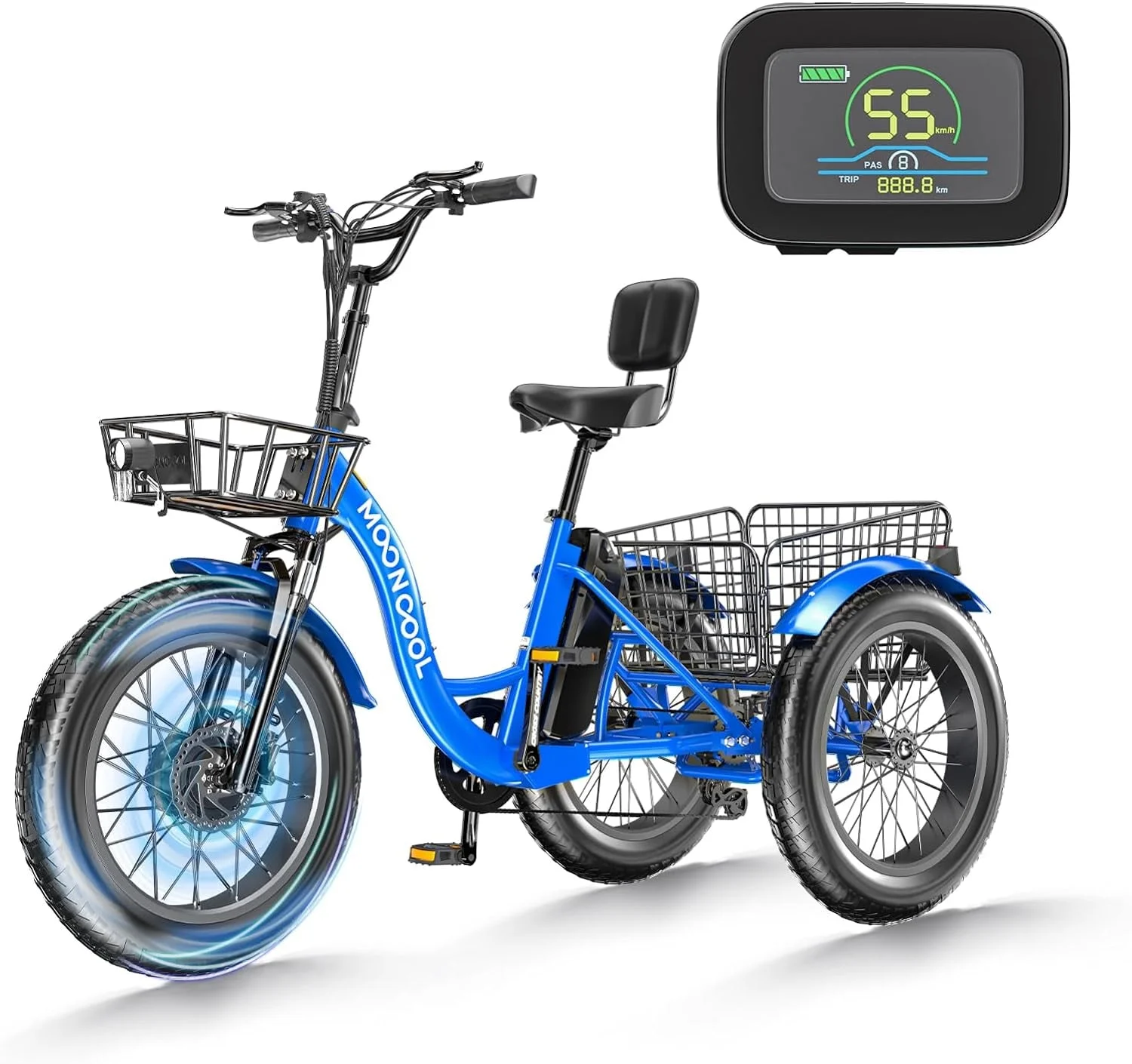 20" x 4" Fat Tire Electric Tricycle for Adult, 7 Speeds Electric Trike 48V 500W Motorized Tricycle , Electric Three Wheels Bicycle for Senior, Aluminum Frame & Rear Basket ,16mph - Image 12