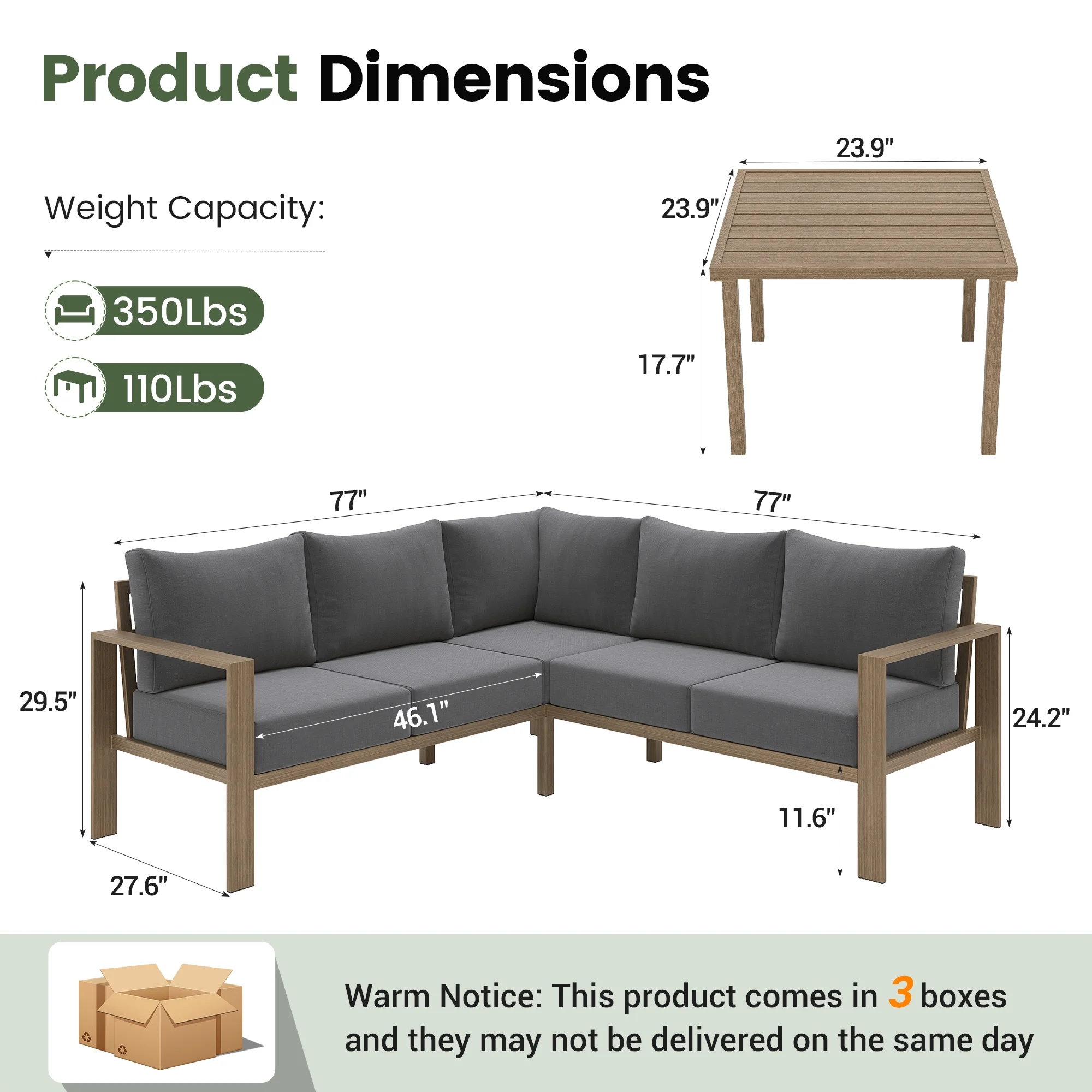 ELPOSUN 6 Pieces Patio Furniture Sets with 6" Thick Olefin Cushions, Metal Outdoor Sectional Furniture L Shape Patio Conversation Sets for Garden, Backyard Beige - Image 17
