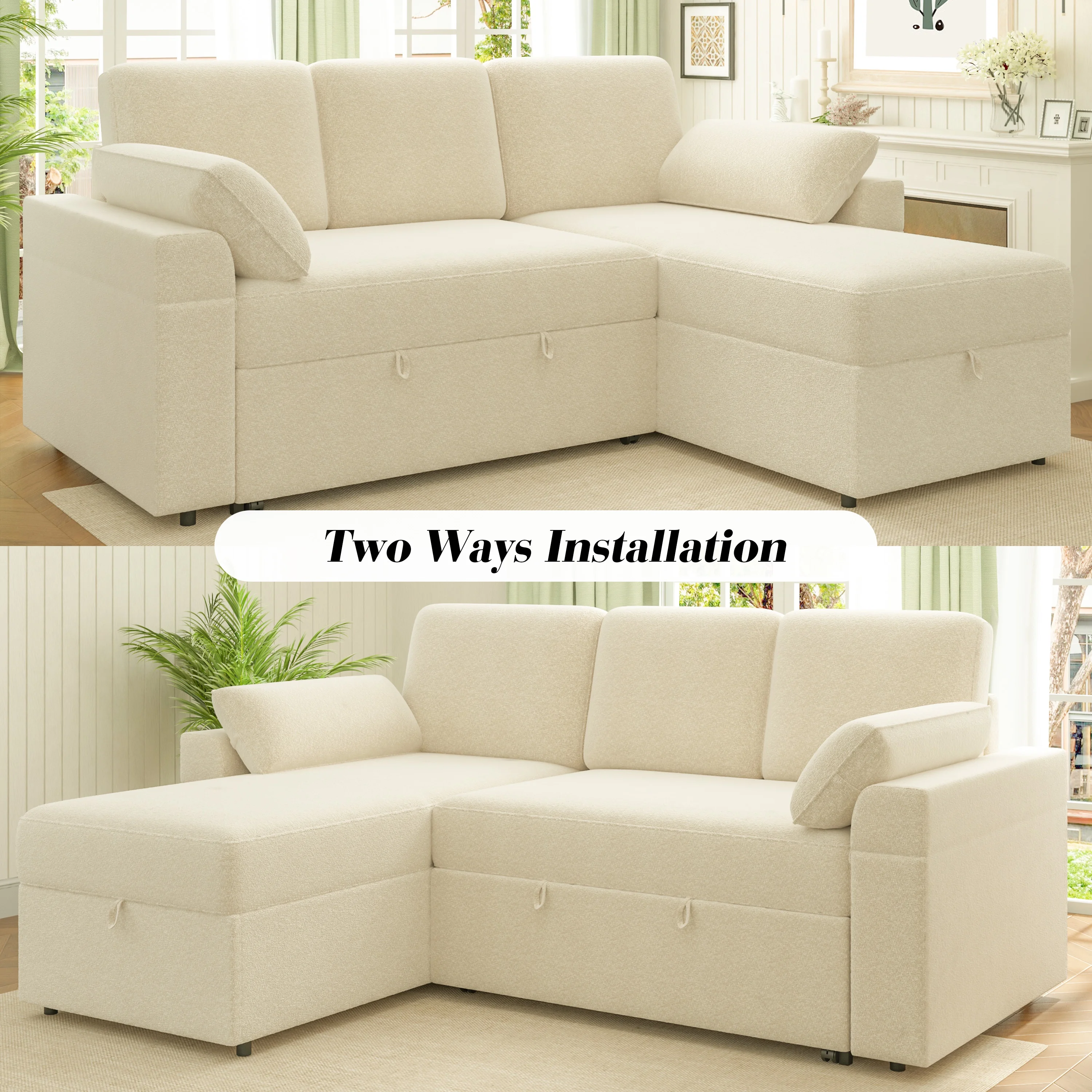 VANACC Sofa Bed, Adult Sleeper Sofa with Storage Chaise, Pull Out Couch for Bed Room, Gray Chenille - Image 26