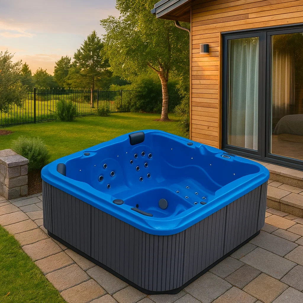 Bañera de hidromasaje de 4 plazas azul con reposacabezas,32 jets,200 x 200 x 90 cm - igTpZdw108PO