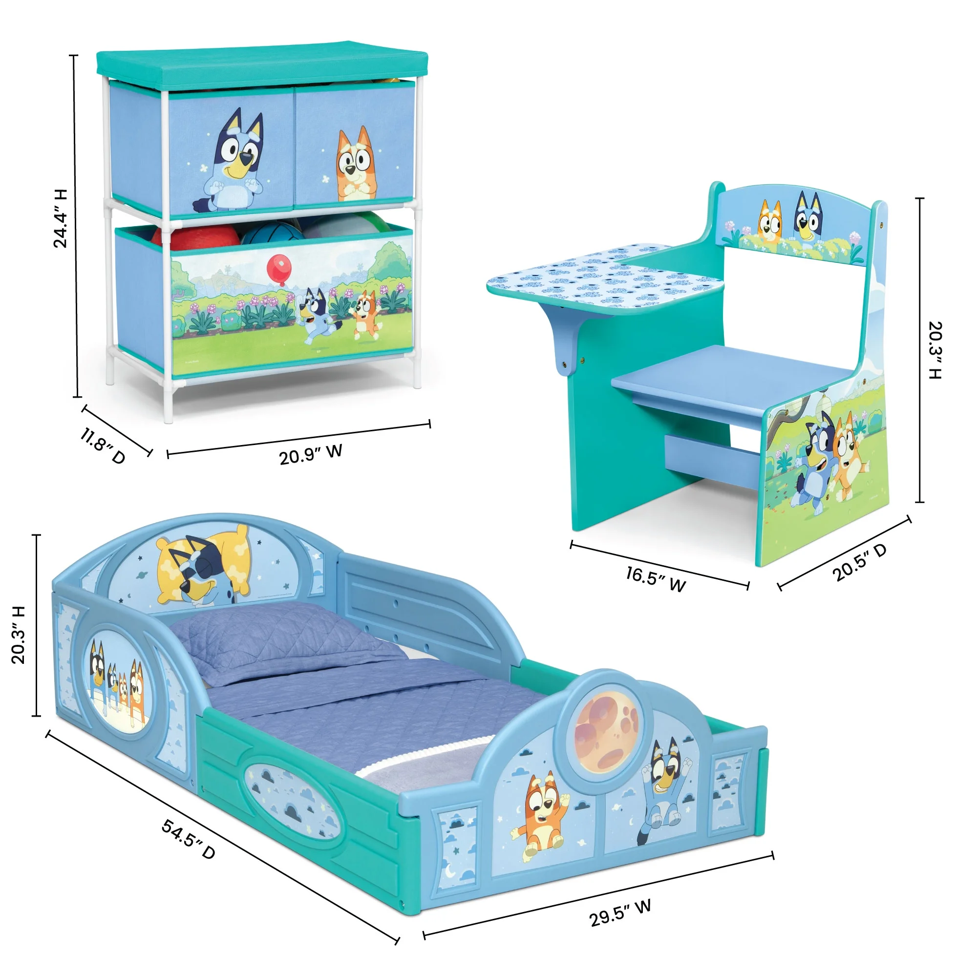 Bluey 3-Piece Toddler Bedroom Set by Delta Children, Blue - Image 3