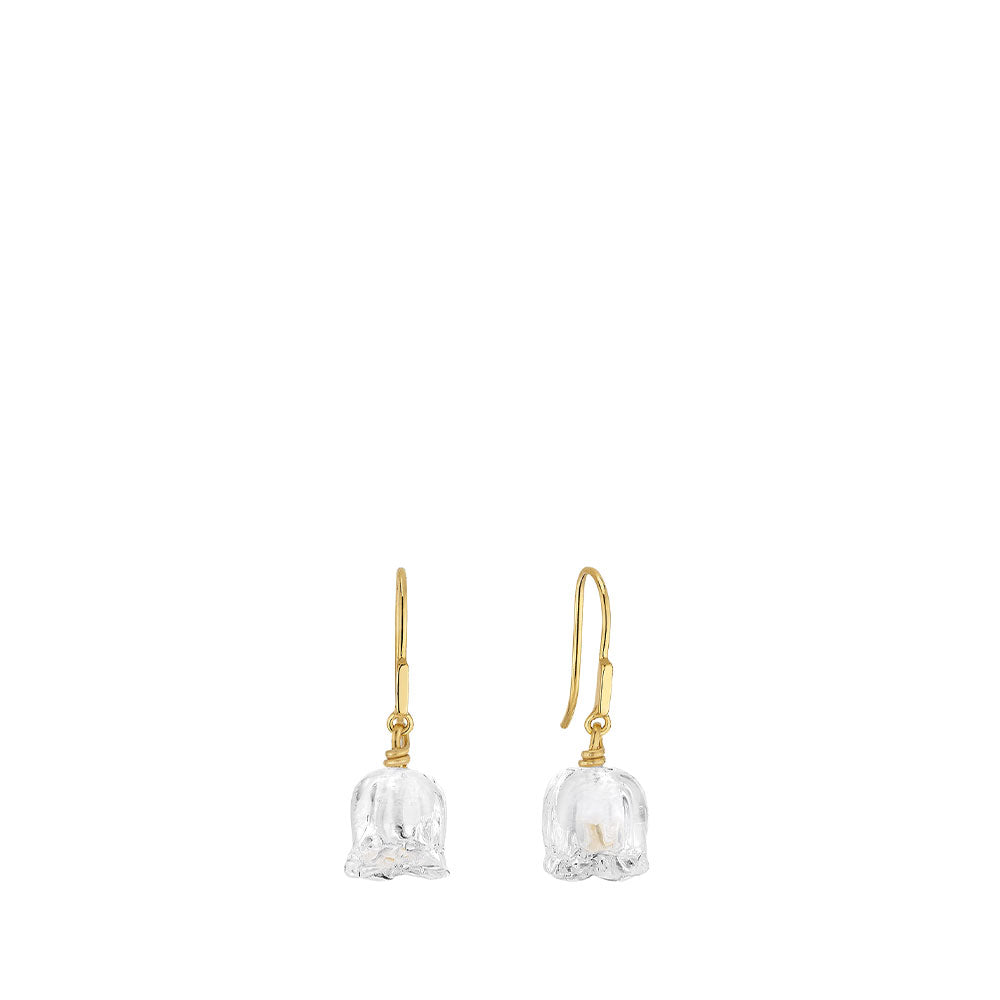 BOUCLES D'OREILLES MUGUET - CRISTAL INCOLORE, PLAQUÉ OR JAUNE 18 CARATS