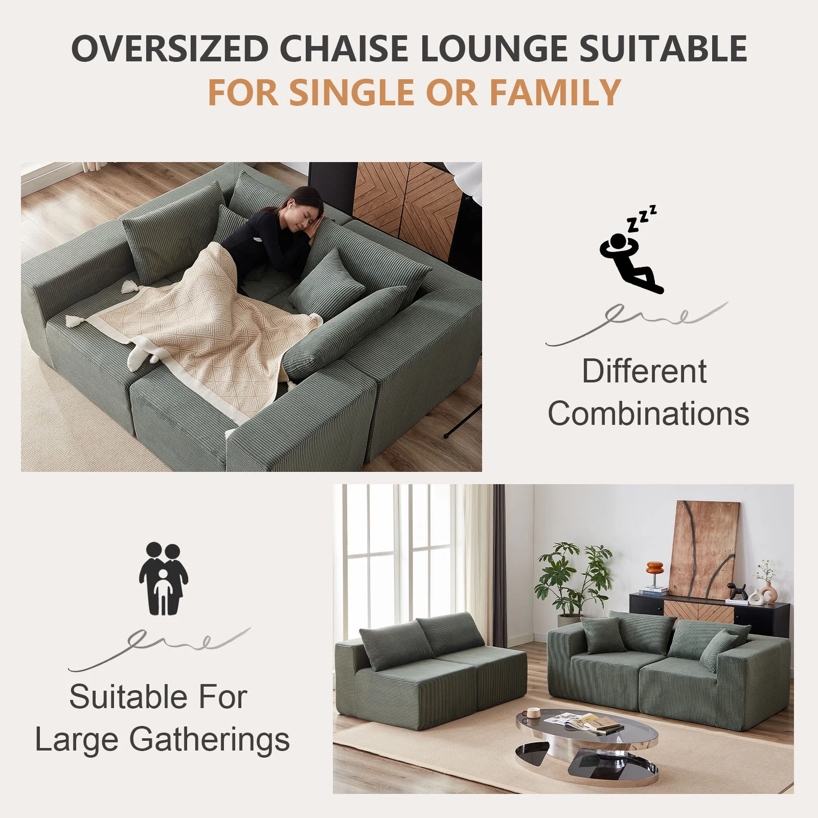 104-Inch Corduroy Modular L Shaped Sectional Sofa,Luxury Floor Couch Set,Upholstered Indoor Furniture,Foam-Filled Compressed Sofa for Living Room,Bedroom,4 PC Free Combination ? - Image 25