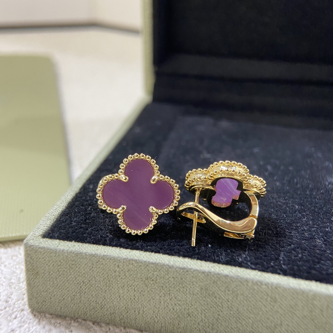 VCA Purple Violet Vintage Alhambra Earrings - Original Replica Club
