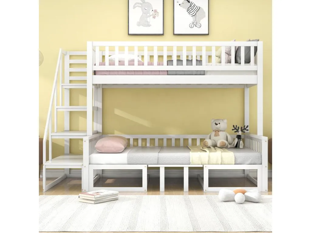 Cama altillo 90x200cm 120x200cm de Mueblestop macizo con mesa y sofá somieres de láminas - Blanco MAQO07924