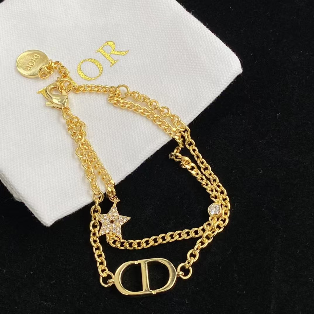 Dior Two Layers Star CD Necklace Bracelet Earrings - Original Replica Club