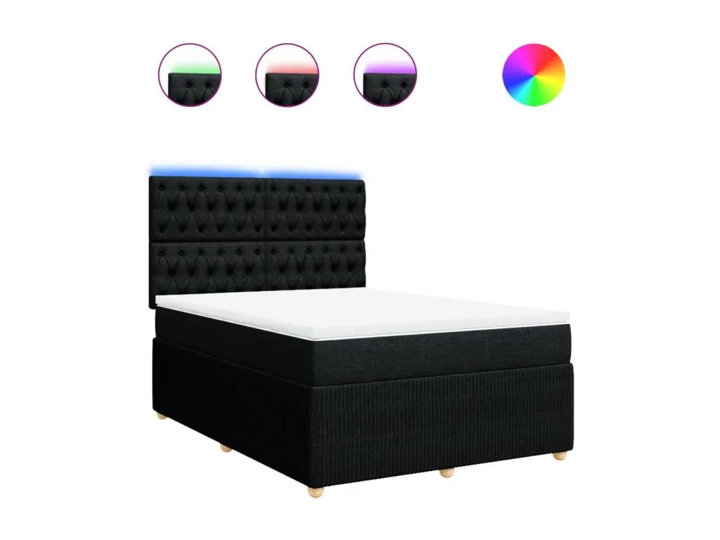 Cama box spring con colchón tela negro 160x200 cm ovd3519348