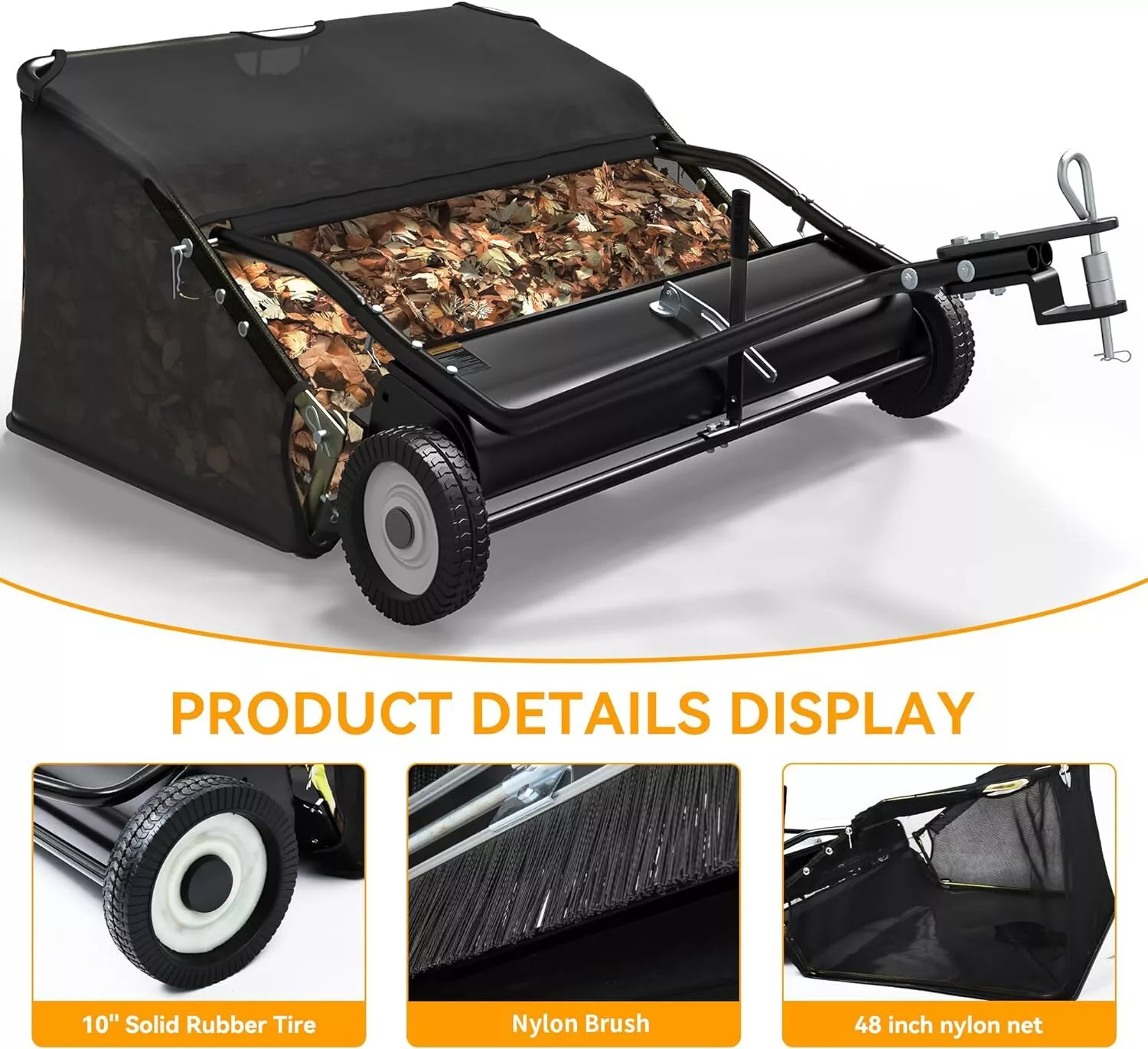 Dextrus 42 in Tow Behind Lawn Sweeper Leaf Collector for Garden Grass Lawn 12 Cu ft Capacity Tractor assembly - Image 8