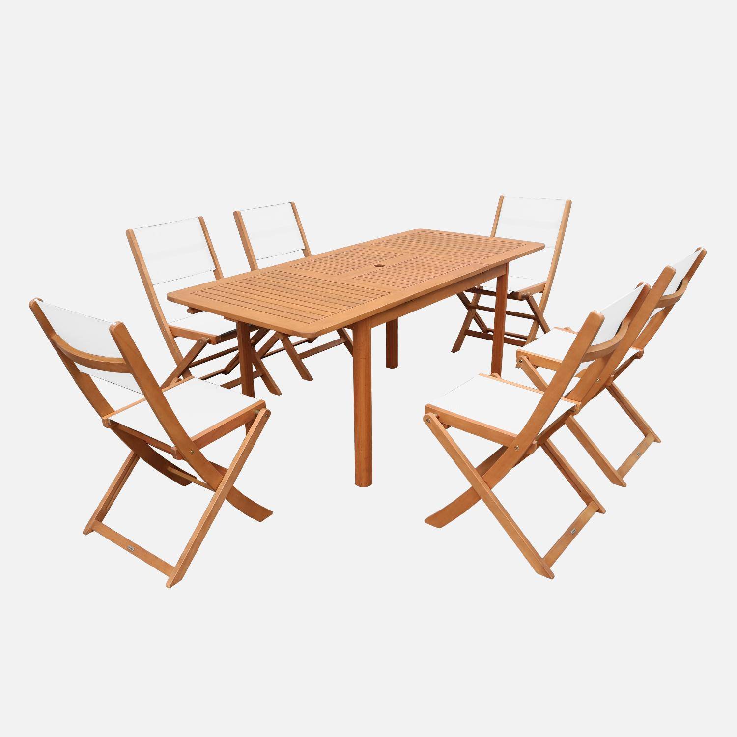 Arbo + Almeria - Conjunto mesa de jardín extensible de madera de eucalipto con 6 sillas