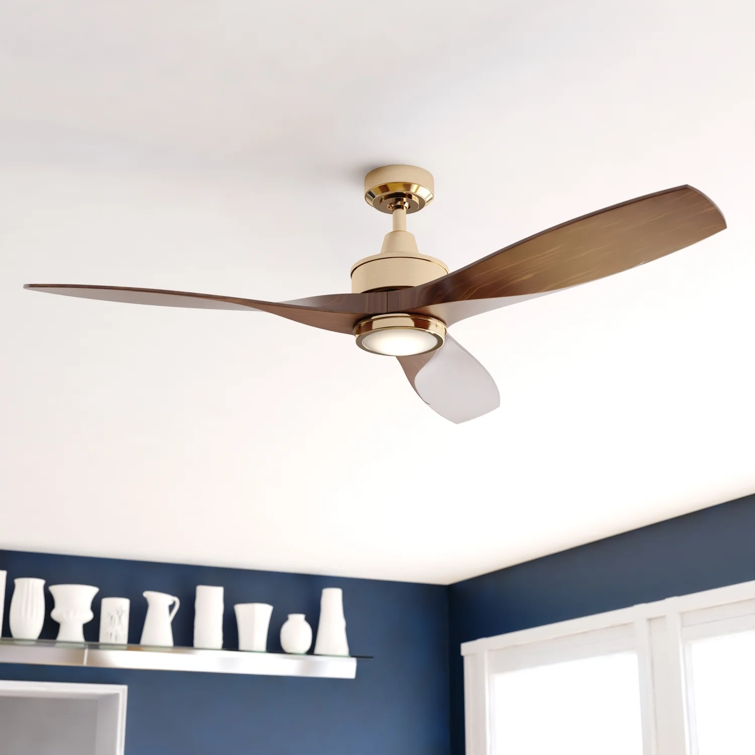 Vaxcel Curtiss Satin Brass Mid-Century Modern MCM Wood Propeller Ceiling Fan with LED Light Kit and Remote - Image 12