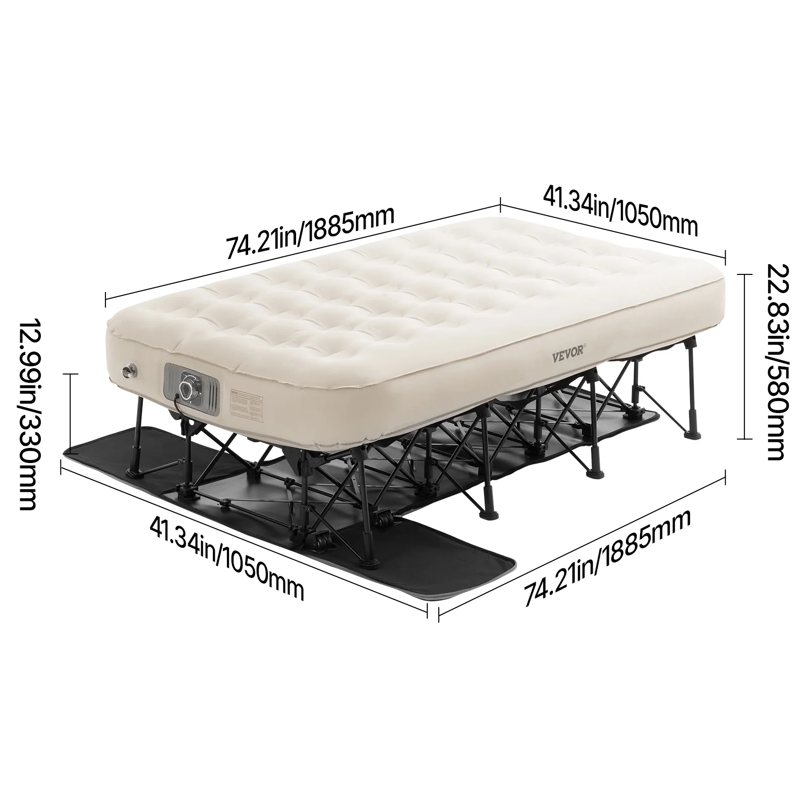 VEVOR Air Mattress with Frame, Inflatable 1 Person Camping Cot with Built-in Pump, Portable Folding Air Beds Supports 300 lbs, Blow Up Anywhere Bed for Guests Camping Travel Indoor & Outdoor Use - Image 8