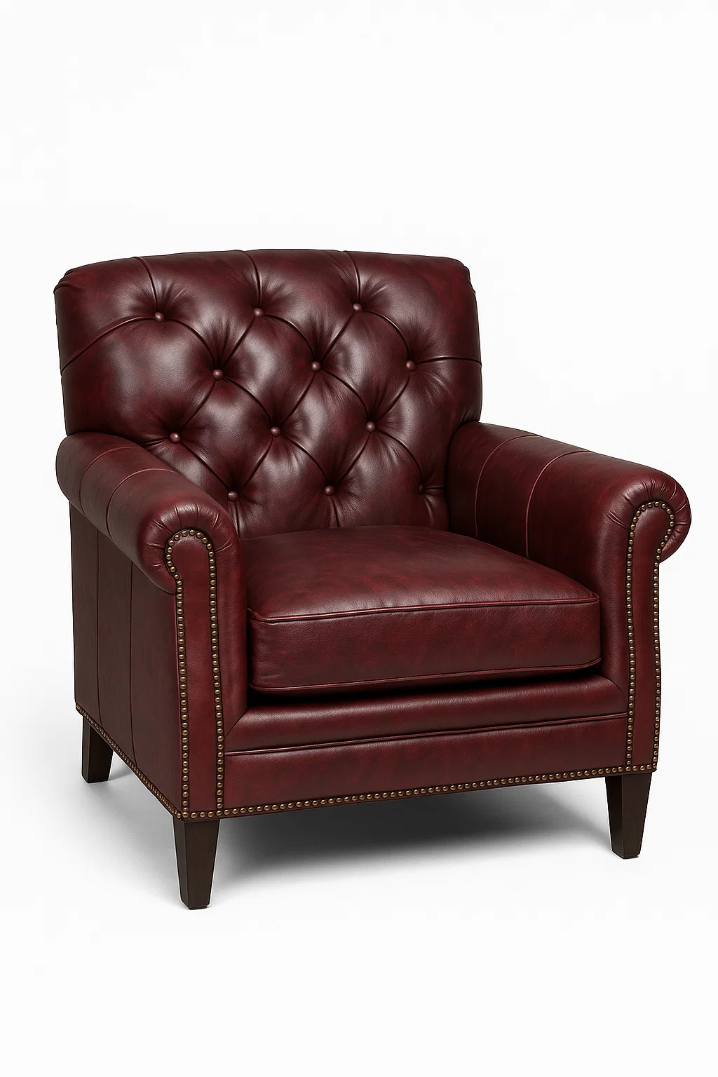 Sillón de piel burdeos con tapizado capitoné