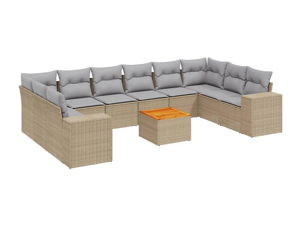 Set de sofás de jardín 11 piezas con cojines ratán sintético beige FJ7242891
