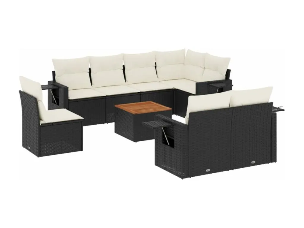 Set de sofás de jardín 8 piezas y cojines ratán sintético negro ooxx44849