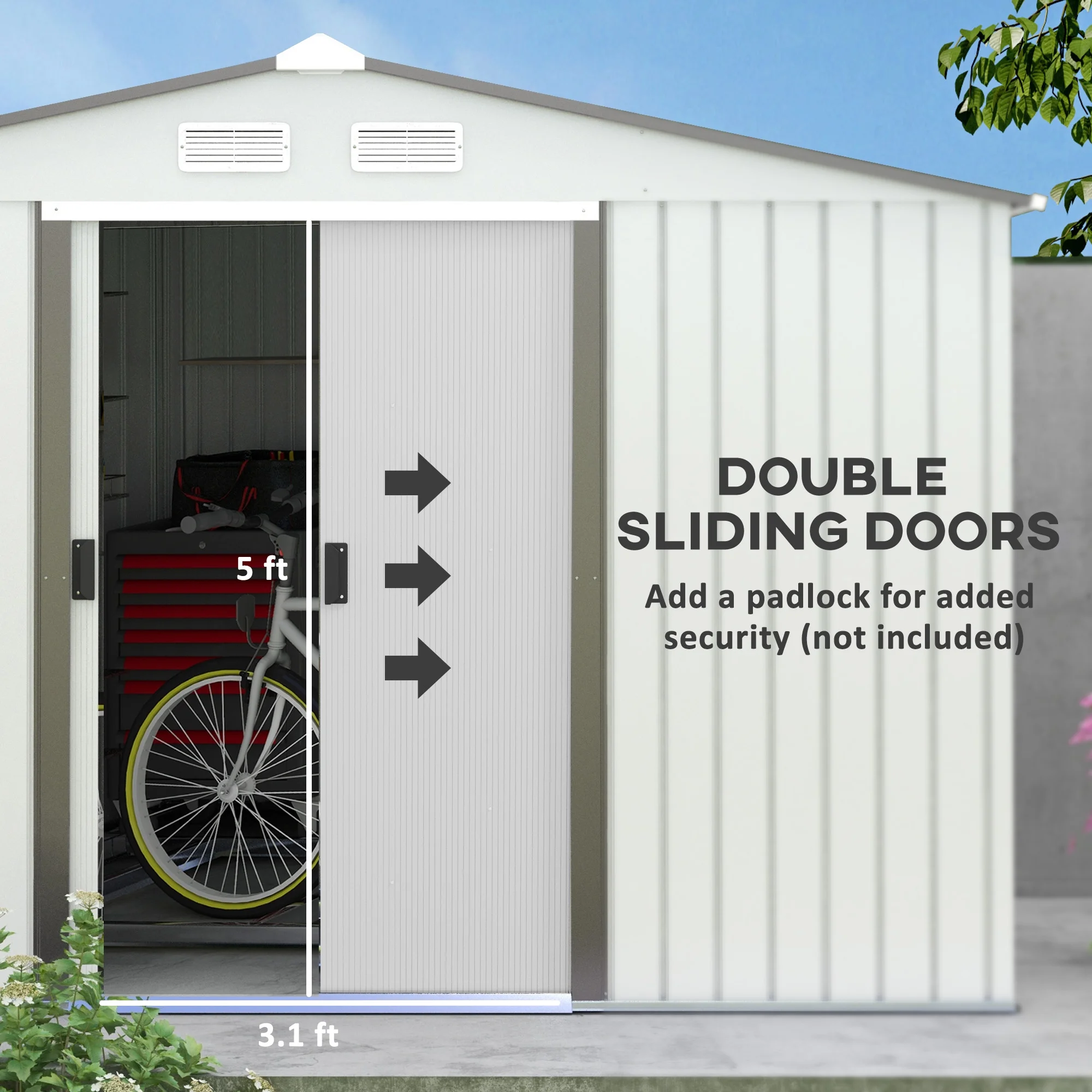 Outsunny 7' x 4' Metal Storage Shed Organizer, Garden Tool House with 4 Vents and 2 Sliding Doors for Backyard, Patio, Garage, Lawn, Dark Gray - Image 45