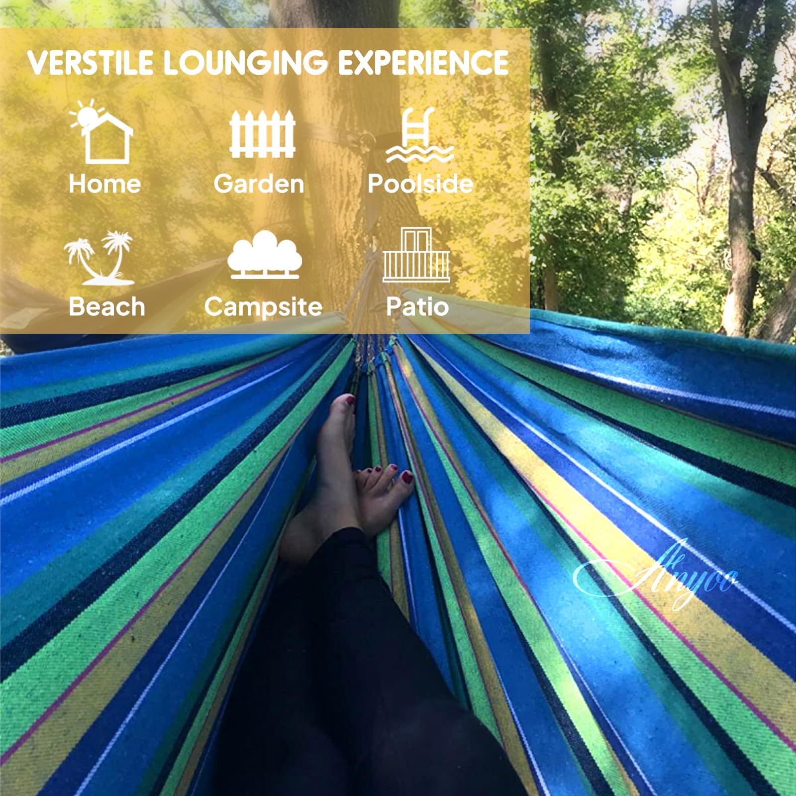 Double Size Quick Setup Camping Hammock, 2-Person Portable Outdoor Hammock with Comfortable Fabric, Great for Garden & Camping